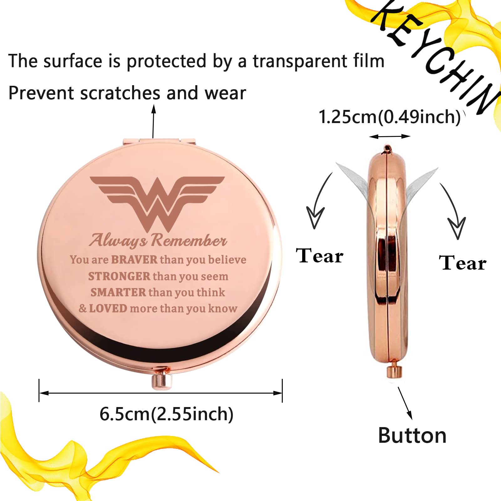 Keychin Heroine Pocket Mirror Diana Fans Gift You Are Braver Stronger Smarter Than You Think Heroine Compact Mirror For Women Gi