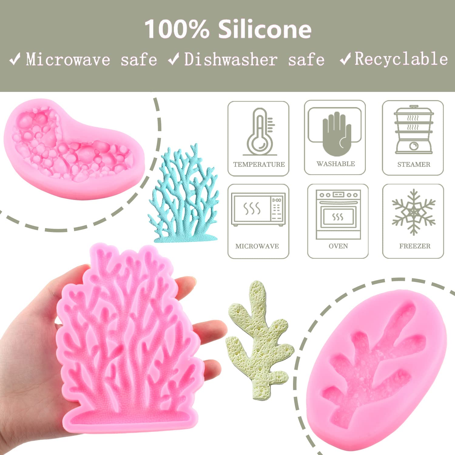 Zixiang Sea Coral Silicone Molds Seaweed Fondant Mold For Chocolate Candy Cake Decoration Cupcake Topper Polymer Clay Gum Paste