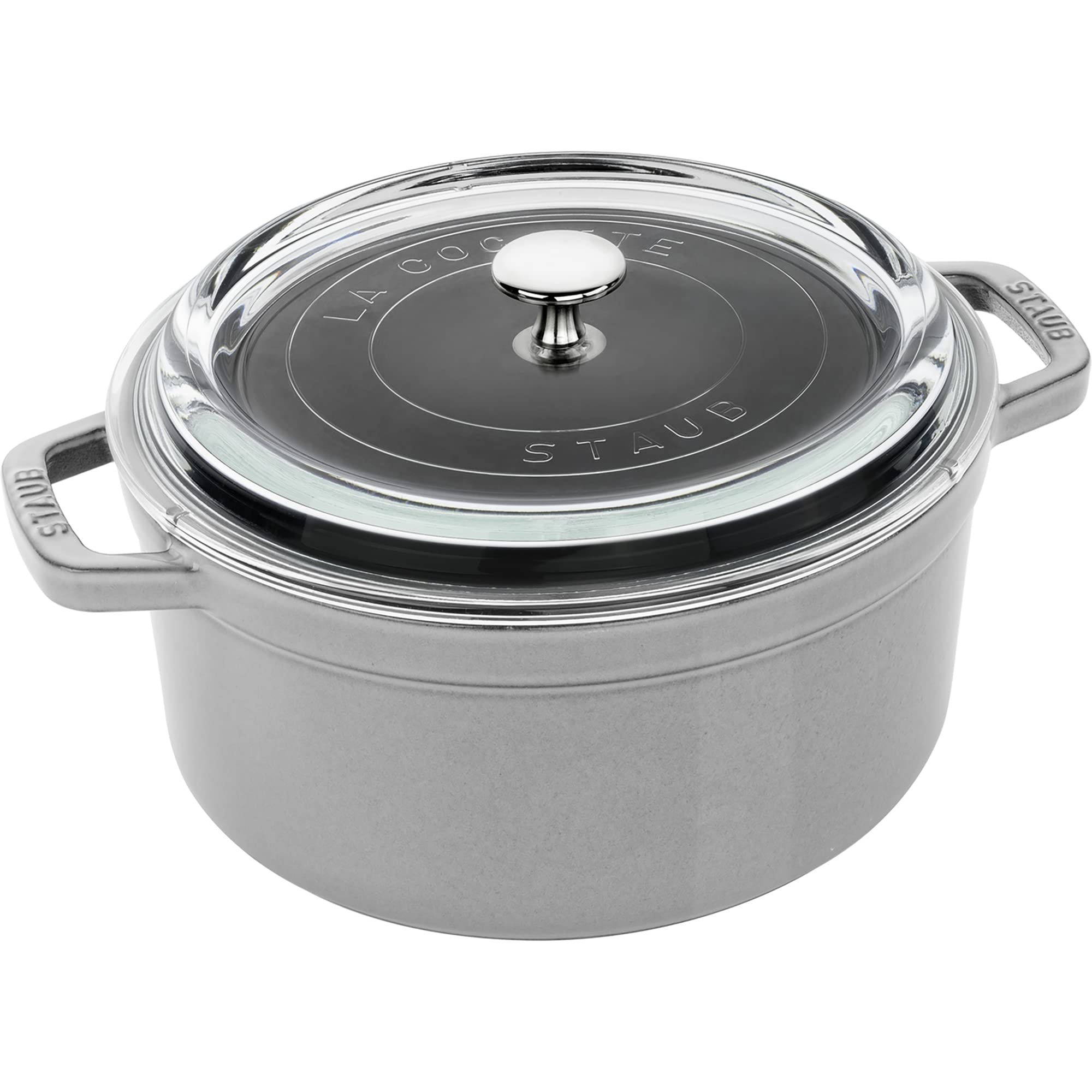 Staub Cast Iron 4-Qt Round Cocotte With Glass Lid - Graphite Grey