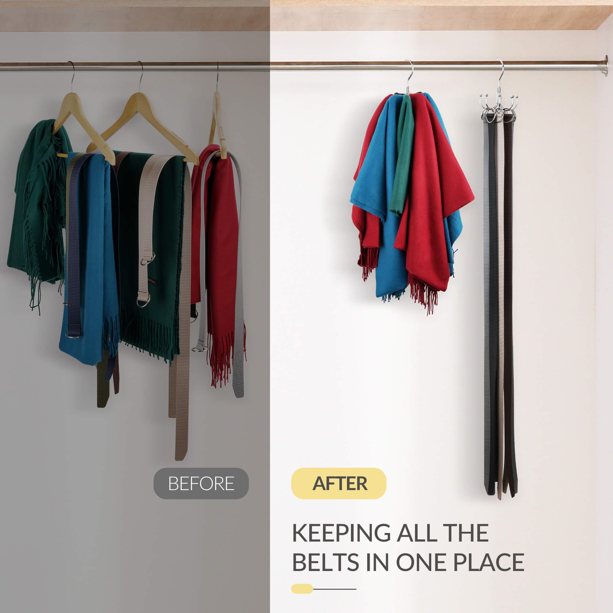 Podatol 2 Pack Belt Hanger, Space Saving Belt Organizer For Closet, Max 48 Storage Capacity, Rotating Belt Rack Closet Organizer
