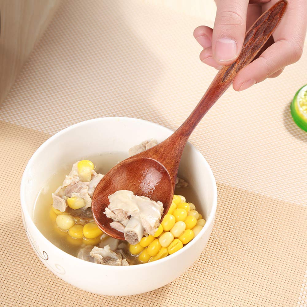 Iqcwood Wooden Soup Spoons, Magic Spoon, Wooden Spoons For Eating, 6 Pieces 6.8 Inch Asian Soup Spoon, Magic Spoon For Salad Des