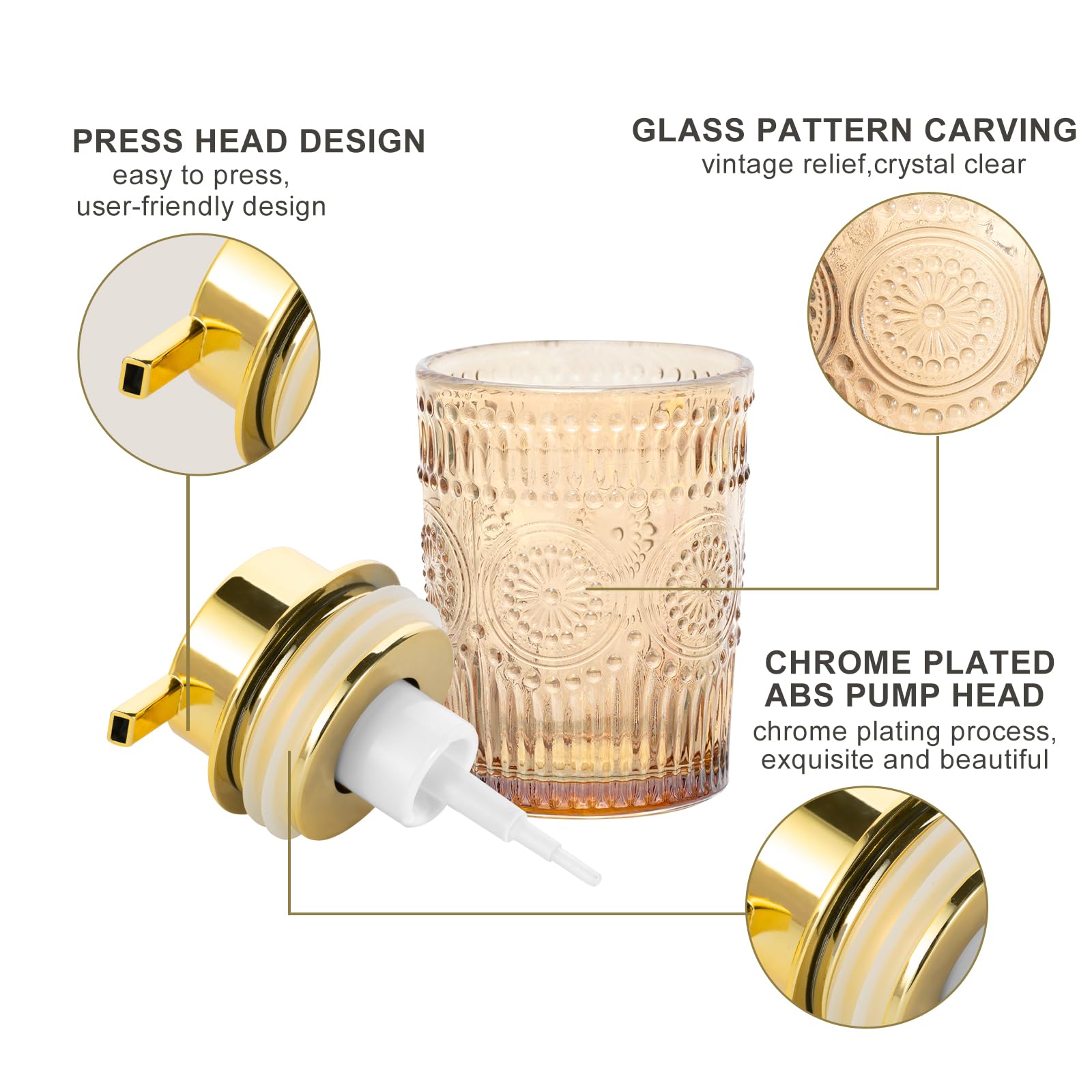 Leicurace Glass Foam Soap Dispenser, Refillable Foaming Pump Dispenser With Gold Pump, Foam Hand Soap Dispenser For Bathroom Kit