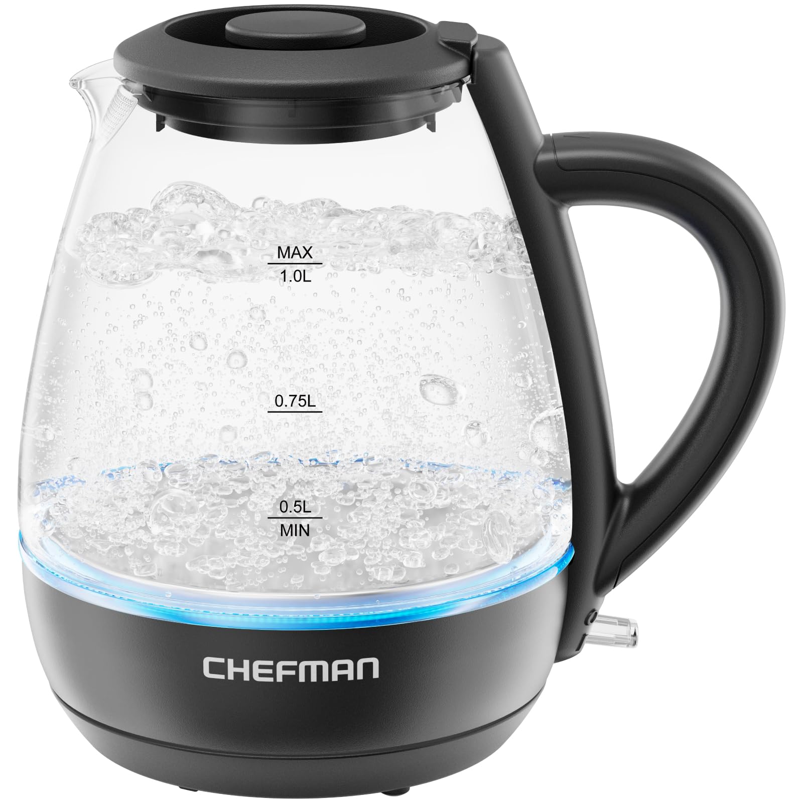 Chefman 1L Electric Tea Kettle With Led Lights, Automatic Shut Off, Removable Lid, Boil-Dry Protection, Hot Water Electric Kettl
