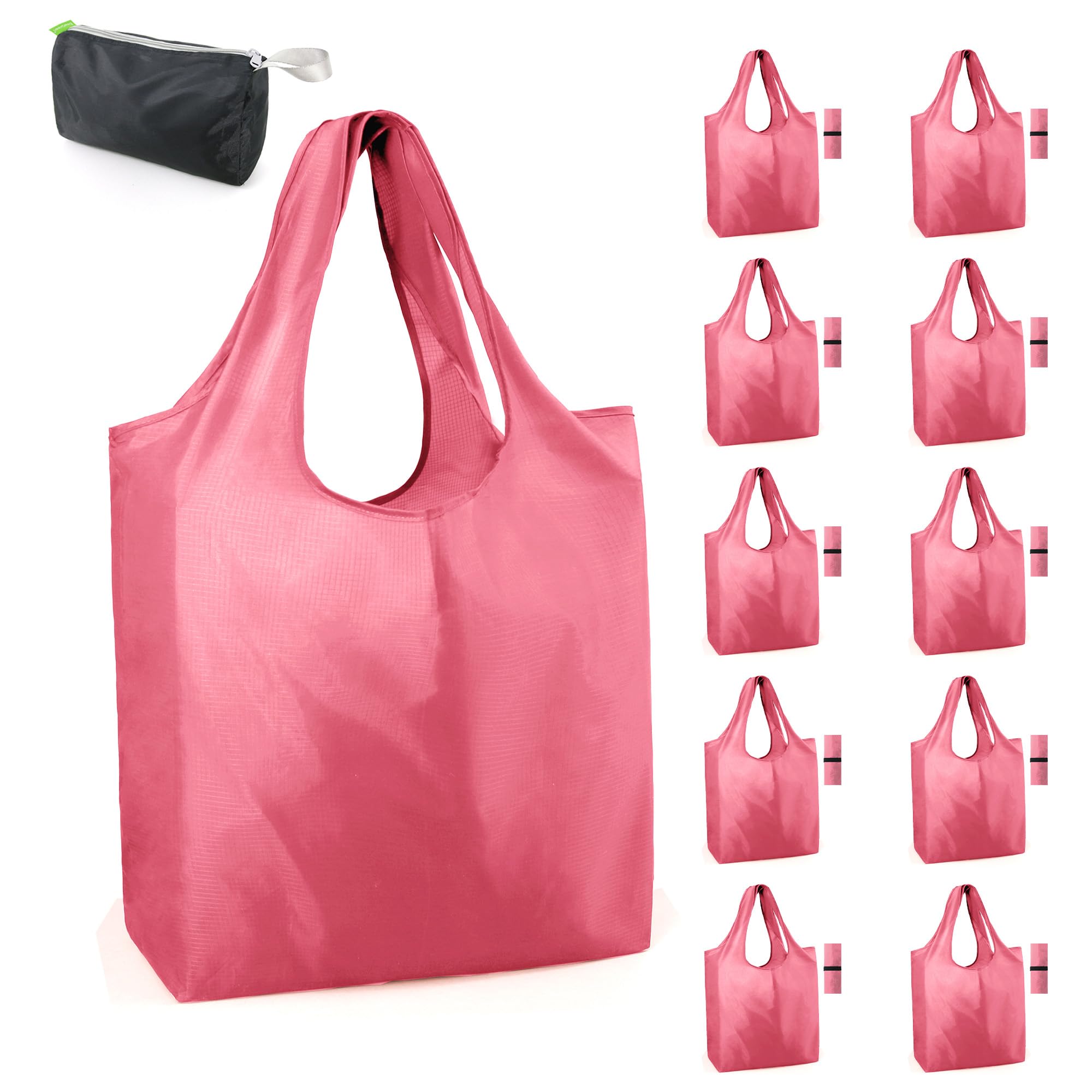 BeeGreen Pink Reusable Grocery Bags with Elastic Band Pink Reusable Shopping Bags Bulk 50LBS X-Large Foldable-Machine Washable-H