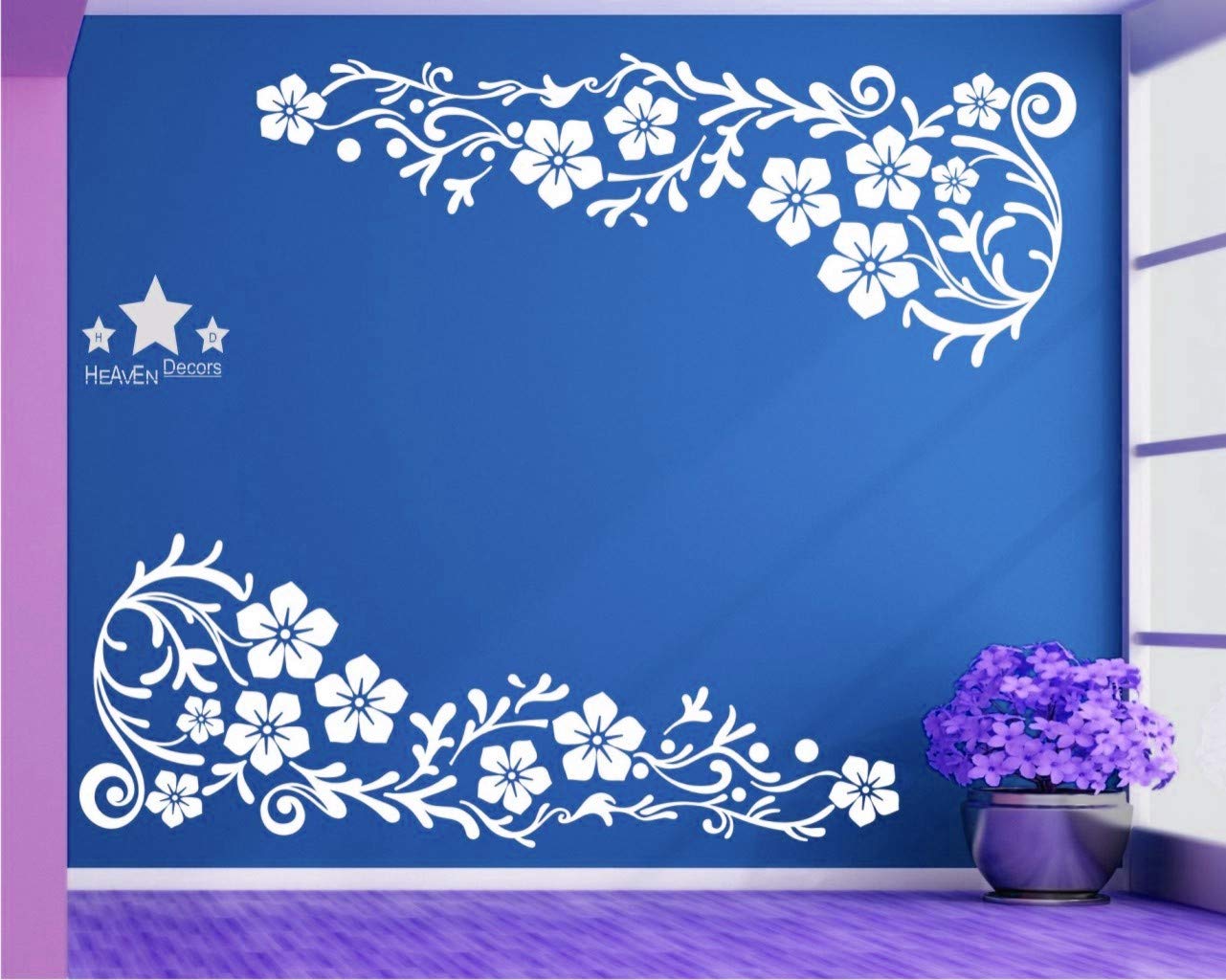 Heaven Decors Vine With Flower Sticker Wall Decal For Bedroom (Pvc Vinyl, Ideal Size On Wall 95 Cm X 75 Cm) White