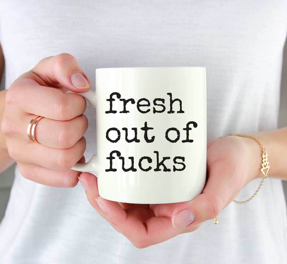 Andaz Press 11oz. Funny Rude Coffee Mug Gift, Typewriter Style, Fresh Out of Fucks, 1-Pack