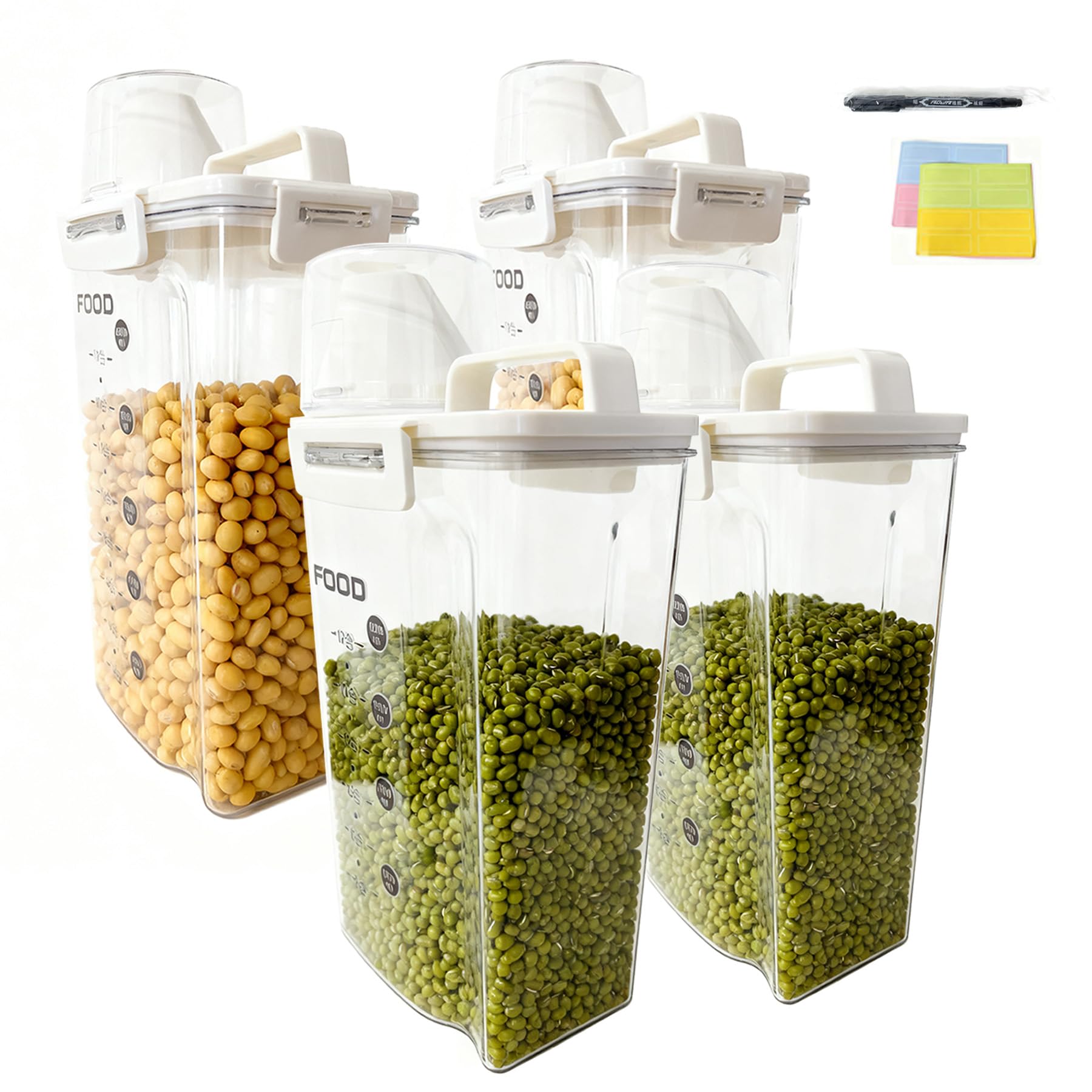 Rabtcaty Airtight Cereal Containers, 4Pc Set with Spout.