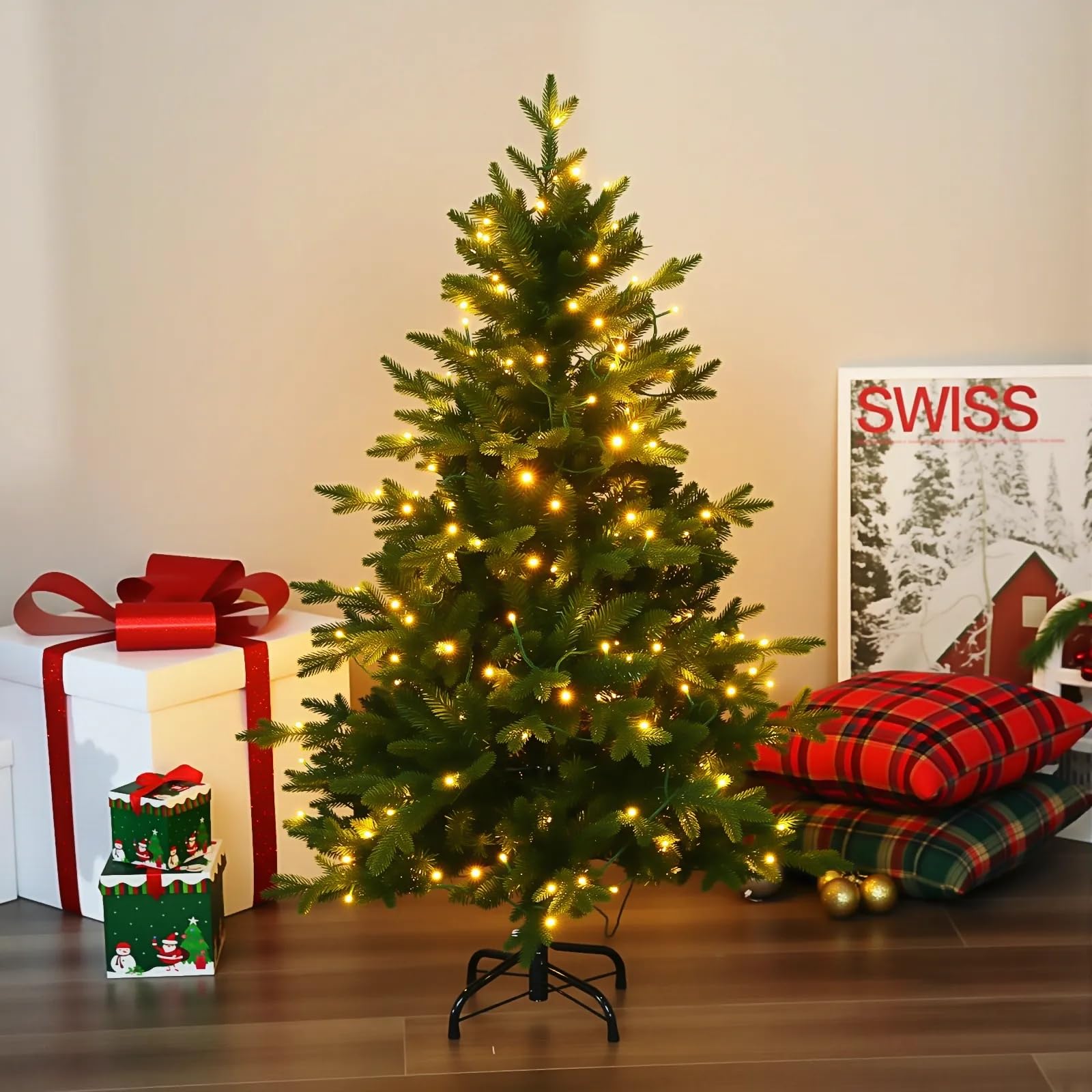 Himimi 6FT Pre-Lit Aspen Fir Christmas Tree, 1156 PE & PVC Tips, 300 Warm White UL-Certified Lights, Realistic Hinged Artificial