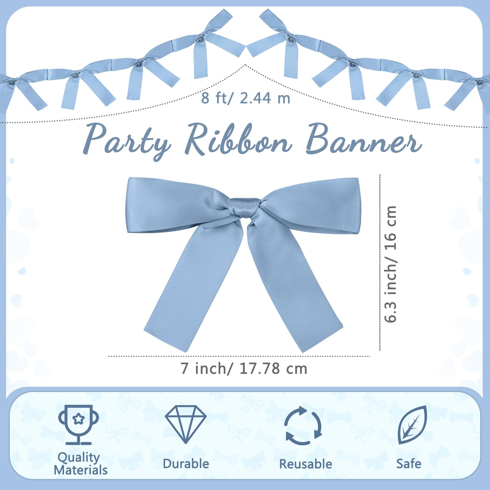Trandraft 2 Pcs Christmas Bow Garland Banner 16.4 ft Pre-Assembled Dusty Blue Satin Bows Ornaments Christmas Bows Hanging Decors