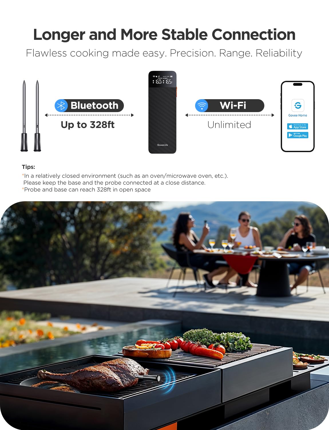 GoveeLife Wireless Digital Meat Thermometer with 2 Probes, WiFi/Bluetooth, Rechargeable, Black, Model H5192 for BBQ, Oven, Grill, Smoker