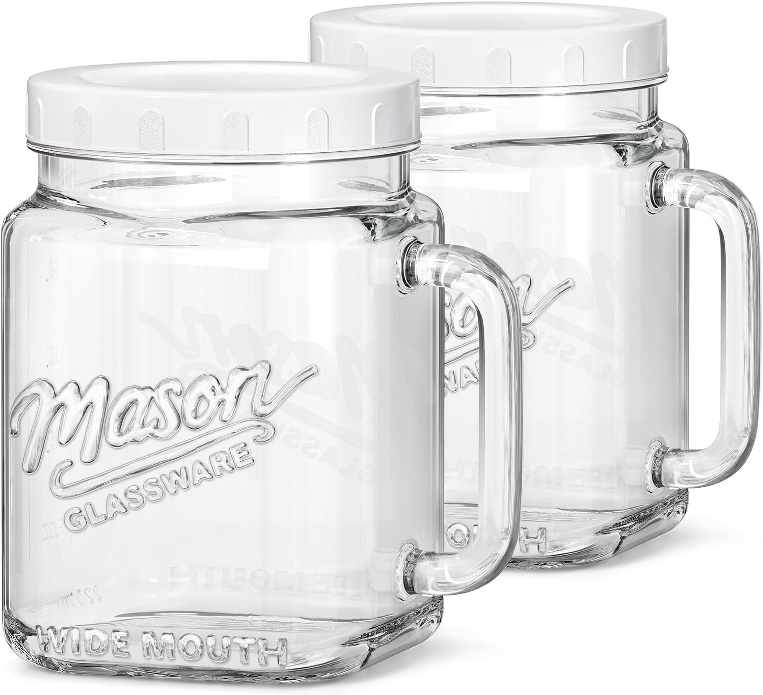 Sovietiep 2 Pack Glass Wide Mouth Mason Jars, 74 oz Large Mason Jars with Handles for Sealing, Glass Jars for Food Storage, Over
