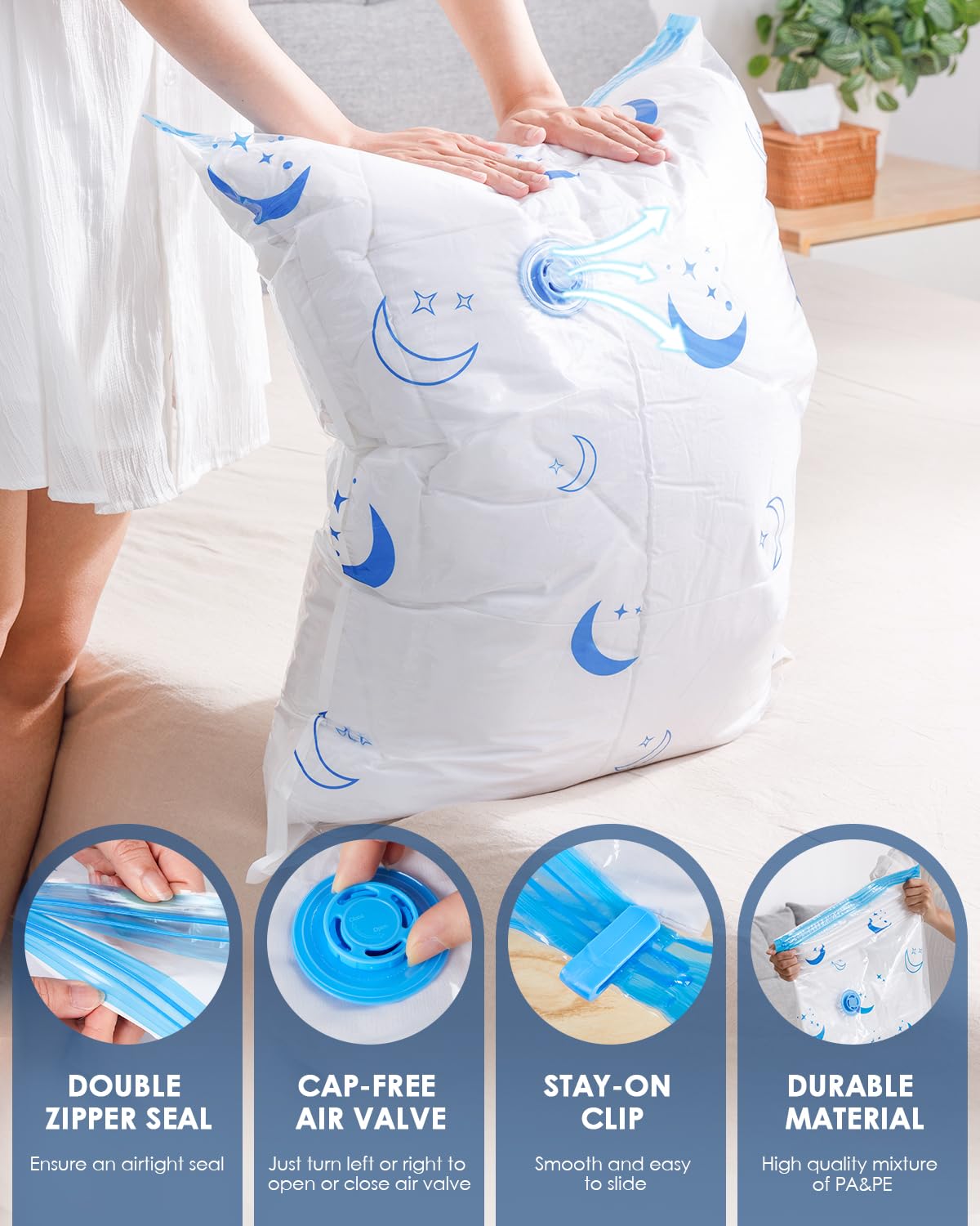 Vacuum Storage Bags For Travel, Combo 8 Pack Travel Vacuum Sealed Bags With 1500Mah Portable Rechargeable Electric Pump For Clot