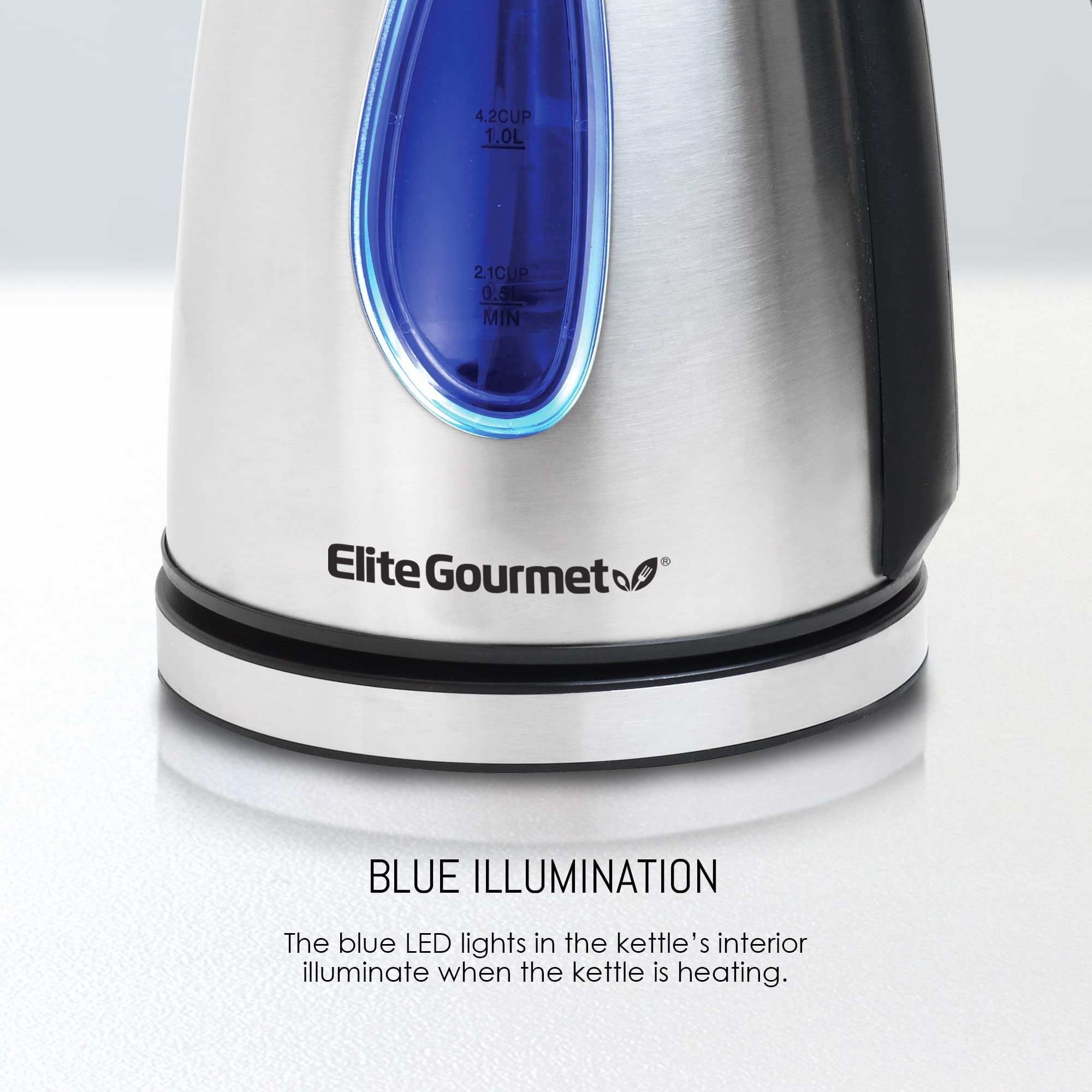 Elite Gourmet Ekt-1271# Ultimate 1.7 Liter Electric Kettle - Stainless Steel Design & Cordless 360 Base, Stylish Blue Led Interi