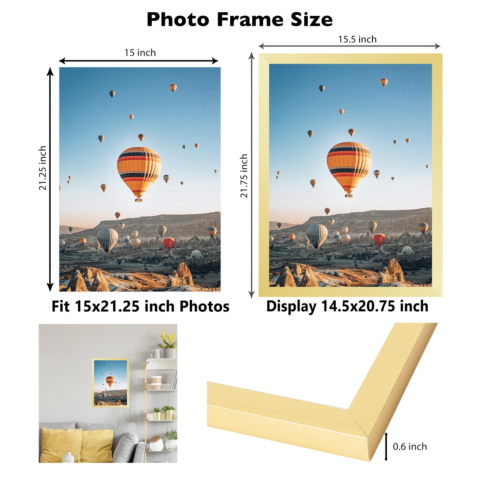 JCJMY 15x21.25 Puzzles Frame Gold, Wall Hanging 15 x 21.25 Picture Frame for 15 by 21.25 Poster Photo Canvas Picture Puzzles wit