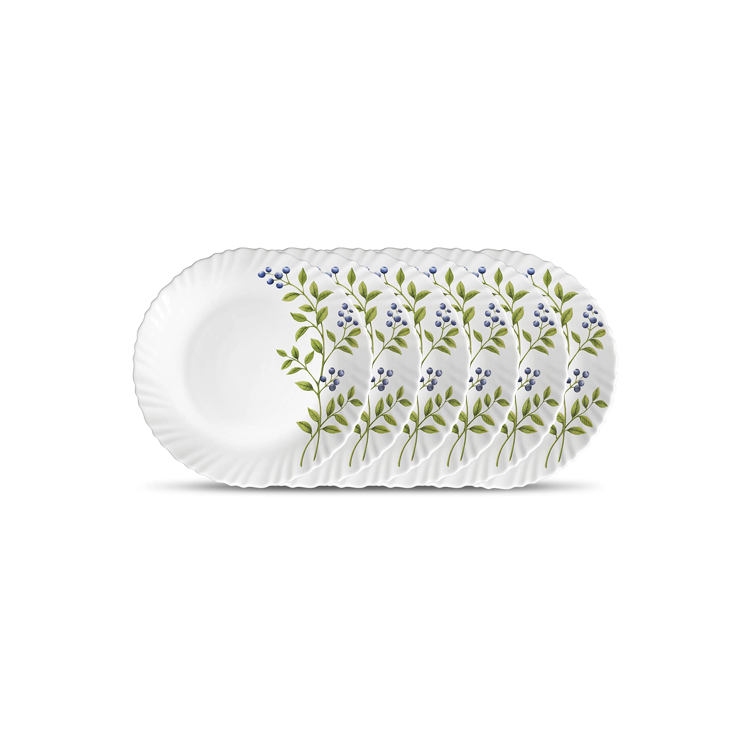 La Opala Novo Collection Opal Glass Crockery | Quarter Plate Set Of 6 | Lush Greens Design | Plates For Snacking & Gifting | Mic