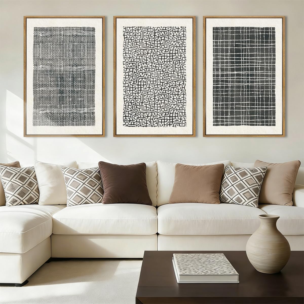 Bincue Abstract Line Wall Art Set Of Three Modern Neutral Black Wall Decor Geometric Minimalist Artwork For Living Room Bedroom 