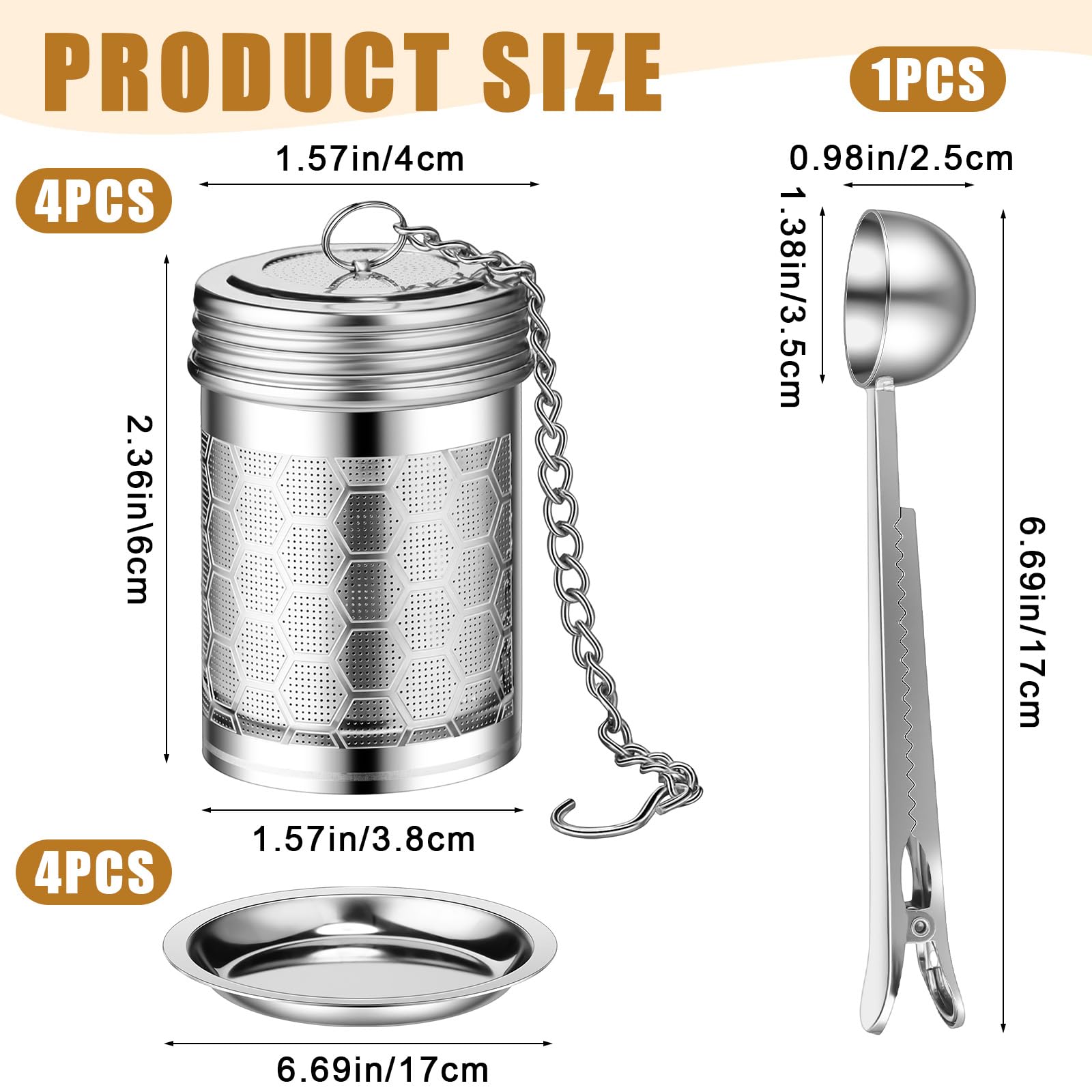 Umigy 4 Pcs Tea Infuser Tea Strainers For Loose Tea With Scoop, Extra Fine Mesh Tea Steeper 304 Stainless Steel Tea Diffuser Tea