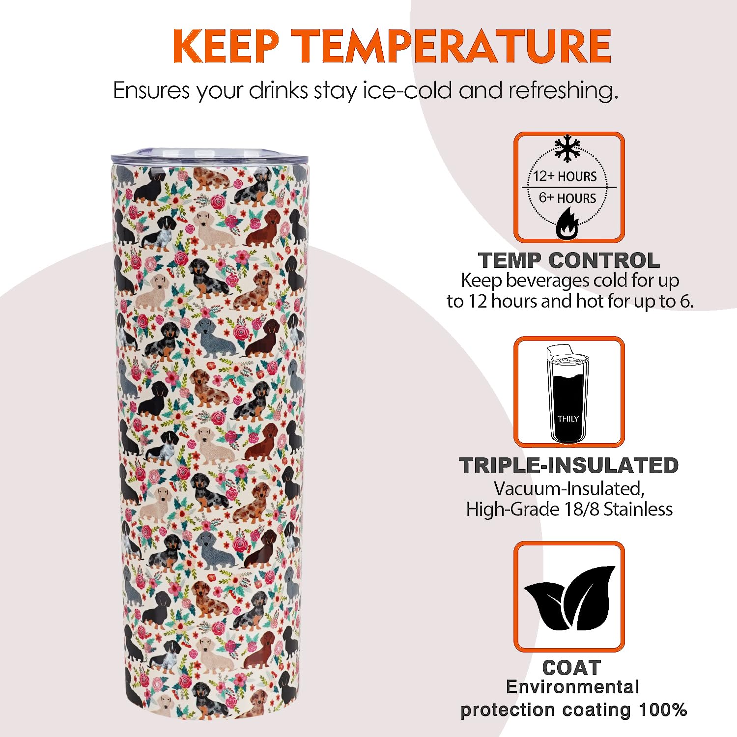 Baiheyi Dachshund Gifts - Dachshund Gifts For Women - Dachshund Insulated Tumblers With Straw And Lid 20 Oz - Dachshund For Dog