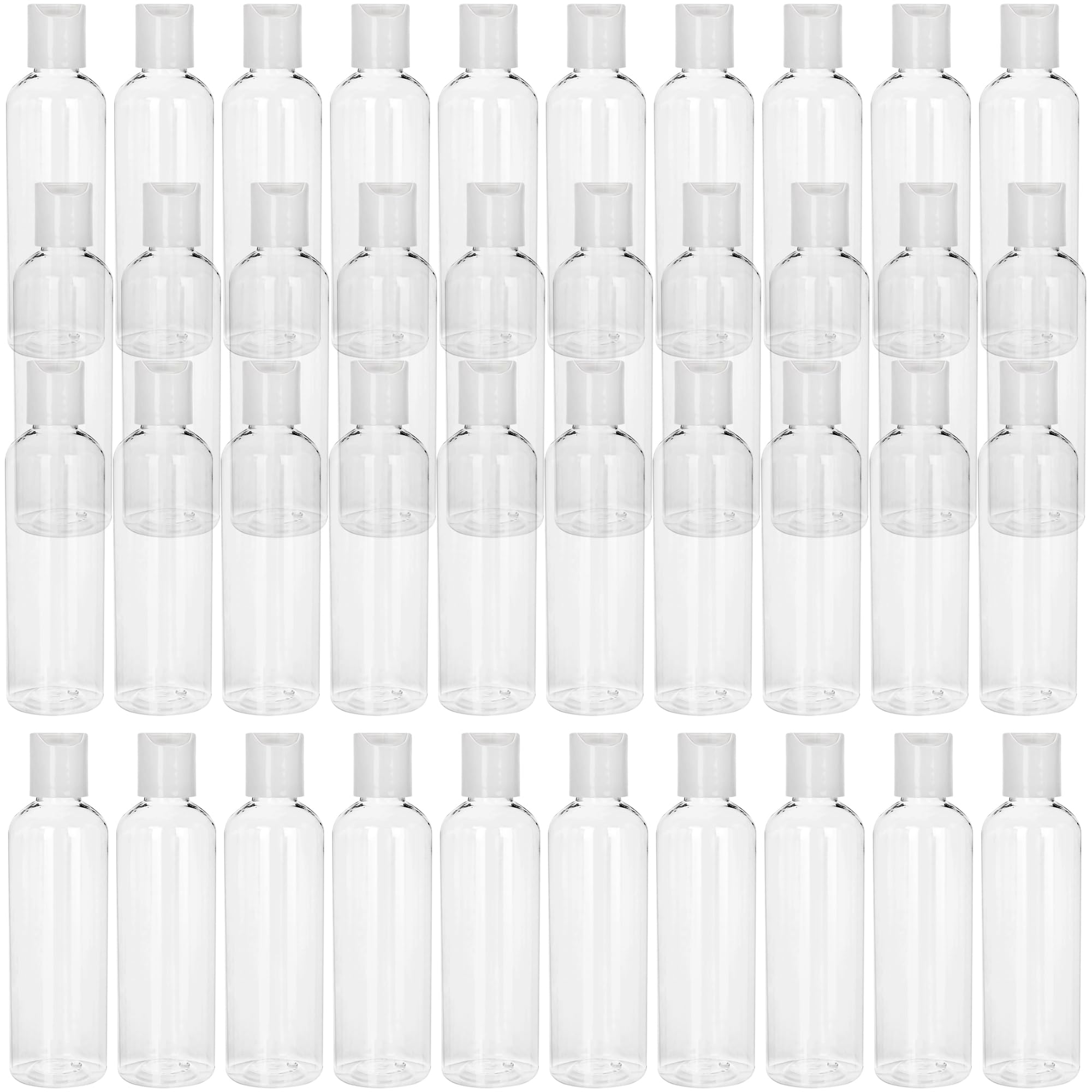 Conagel 40 Pack 4 oz Plastic Squeeze Bottles with White Disc Top Flip Lid Clear Empty Refillable Travel Containers for Toiletrie