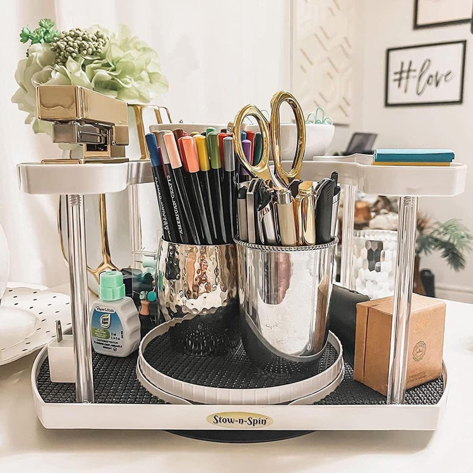 Stow-N-Spin Spice Spinner - Kitchen Organizers And Storage Spice Rack, Seasoning & Spinning Organizer 2-Tier Lazy Susan Design,