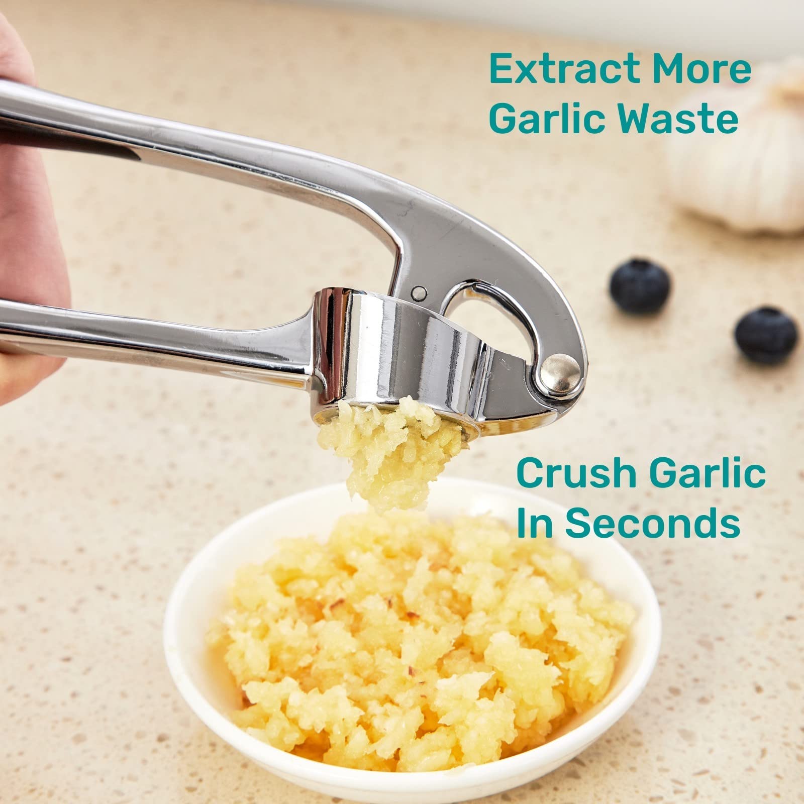 Hiramware Garlic Press, Premium Rust Proof Kitchen Garlic Mincer Crusher Squeezer With Ergonomic Handle, Ginger Crusher With Goo