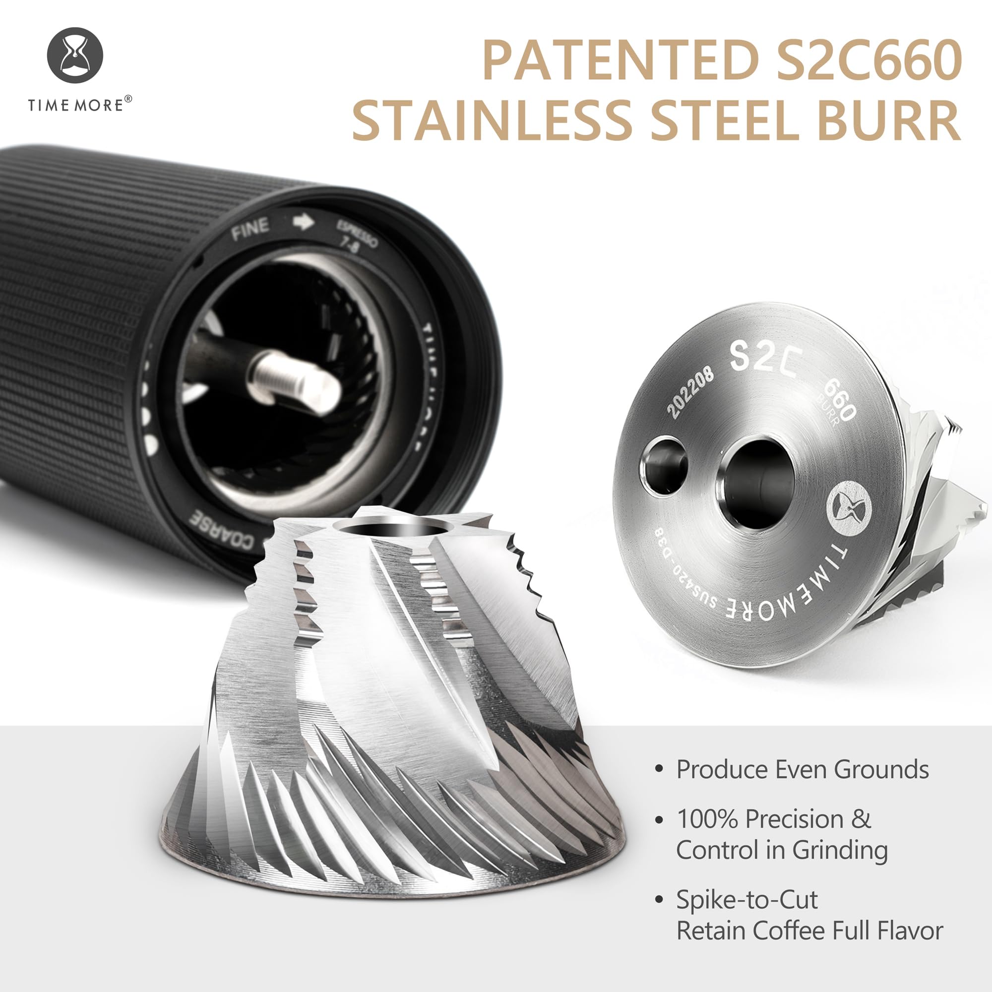 Timemore Manual Coffee Grinder Chestnut C3S Pro, Hand Coffee Grinder With Foldable Handle, Stainless Steel S2C Conical Burr Coff