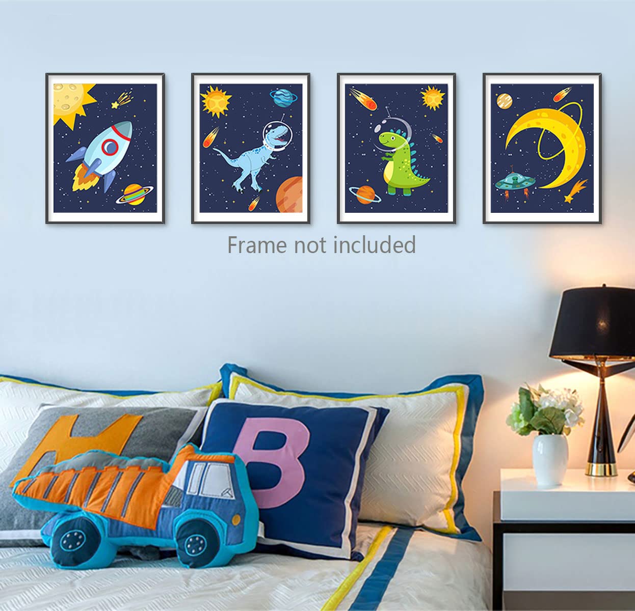 Heshengzaixian Dinosaur Wall Art Posters, Space Wall Decor For Boys Bedroom,Gift For Kids, Astronaut Decorate,Solar System Paint