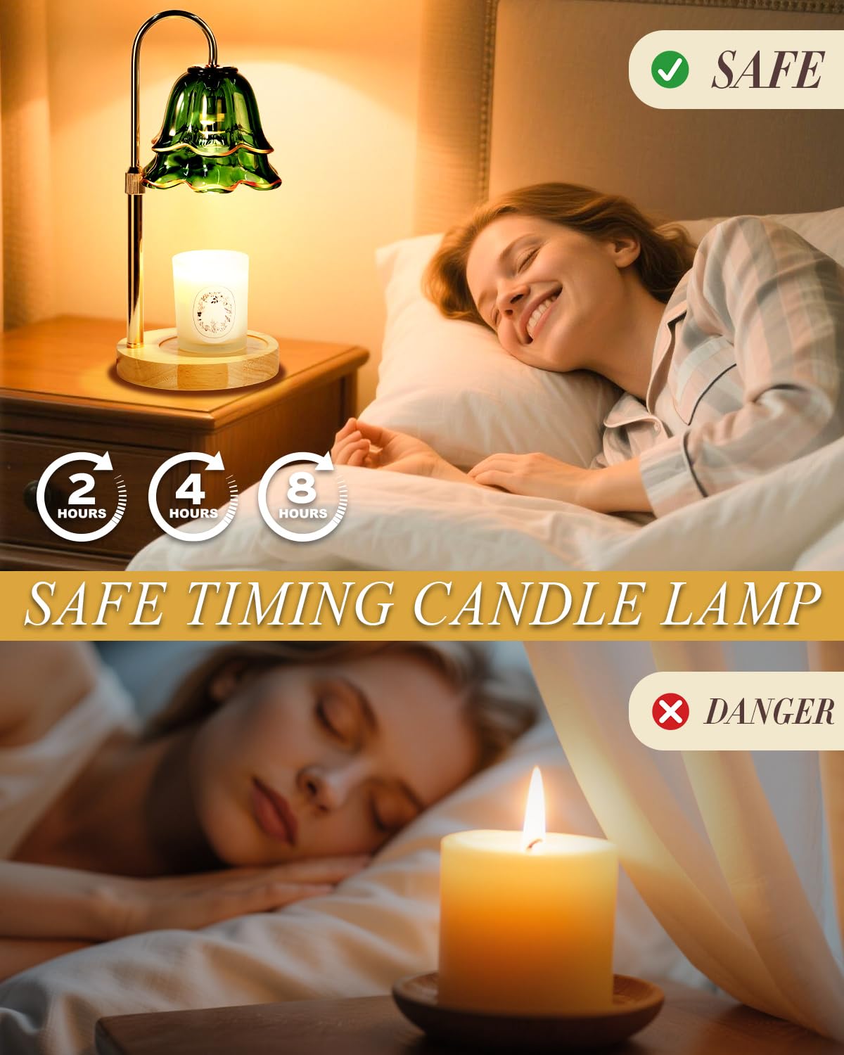 Green Candle Warmer Lamp with Timer Dimmable, Flower Candle Warming Light Height Adjustable, Wax Melt Warmer Candle Lamp for Jar