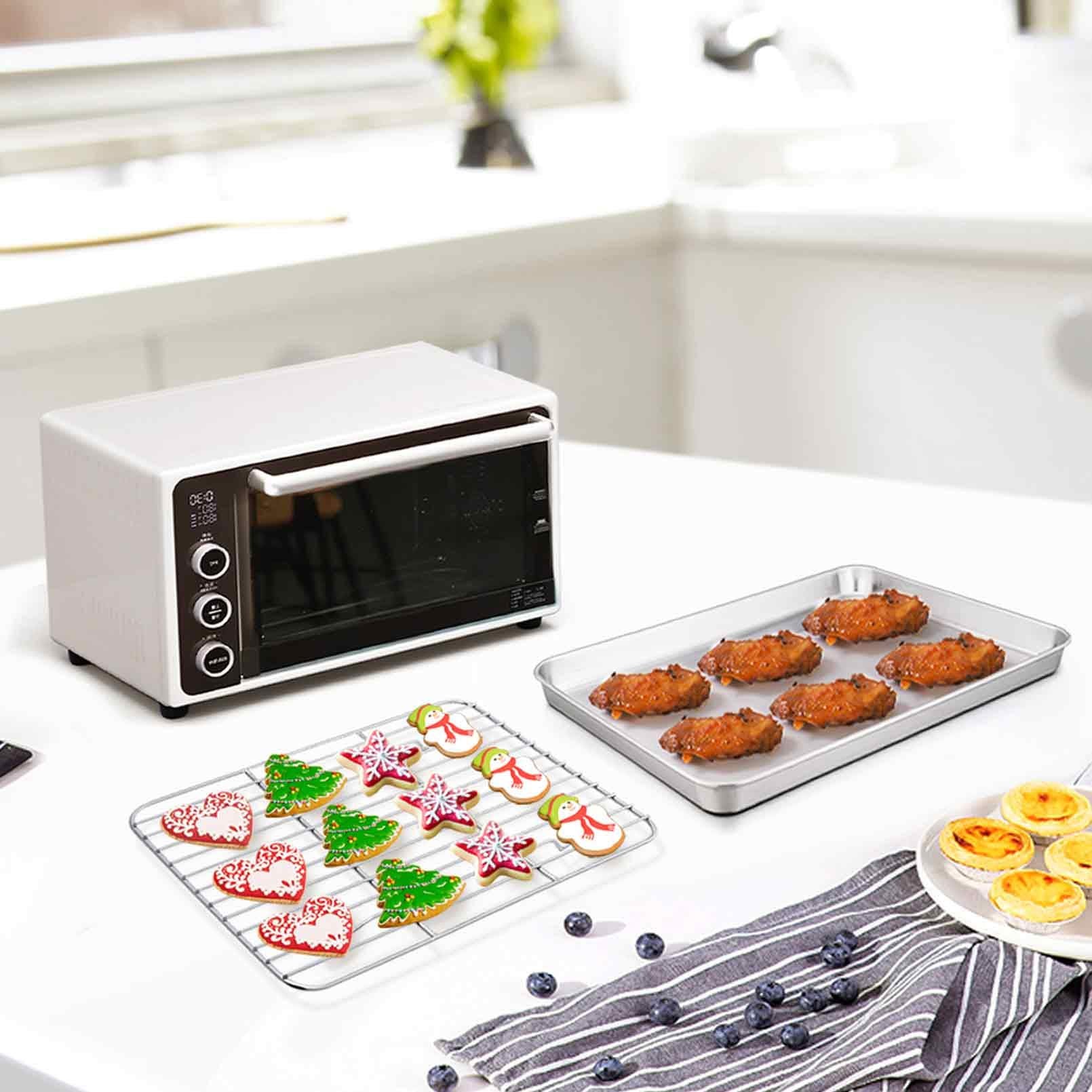 Teamfar 9'' X 7'' X 1'' Toaster Oven Pan With Rack Set Of 4, Stainless Steel Compact Toaster Ovenware Pan With Cooling Rack, Hea
