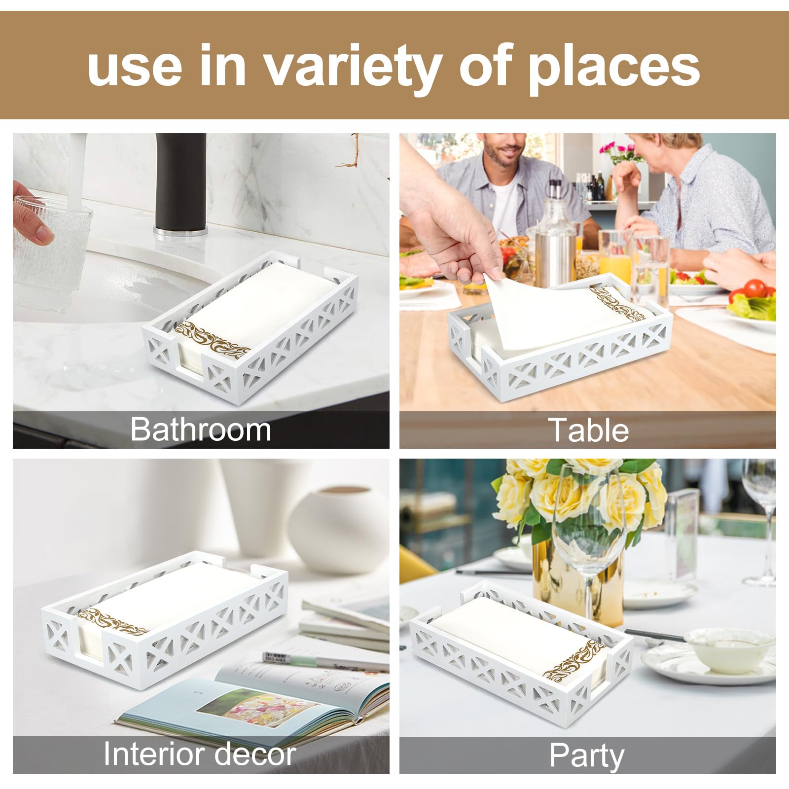 Guest Towel Holder Tray For Bathroom Napkin Holder Modern Disposable Hand Towel Holder Basket White Wooden Napkin Holder For Tab
