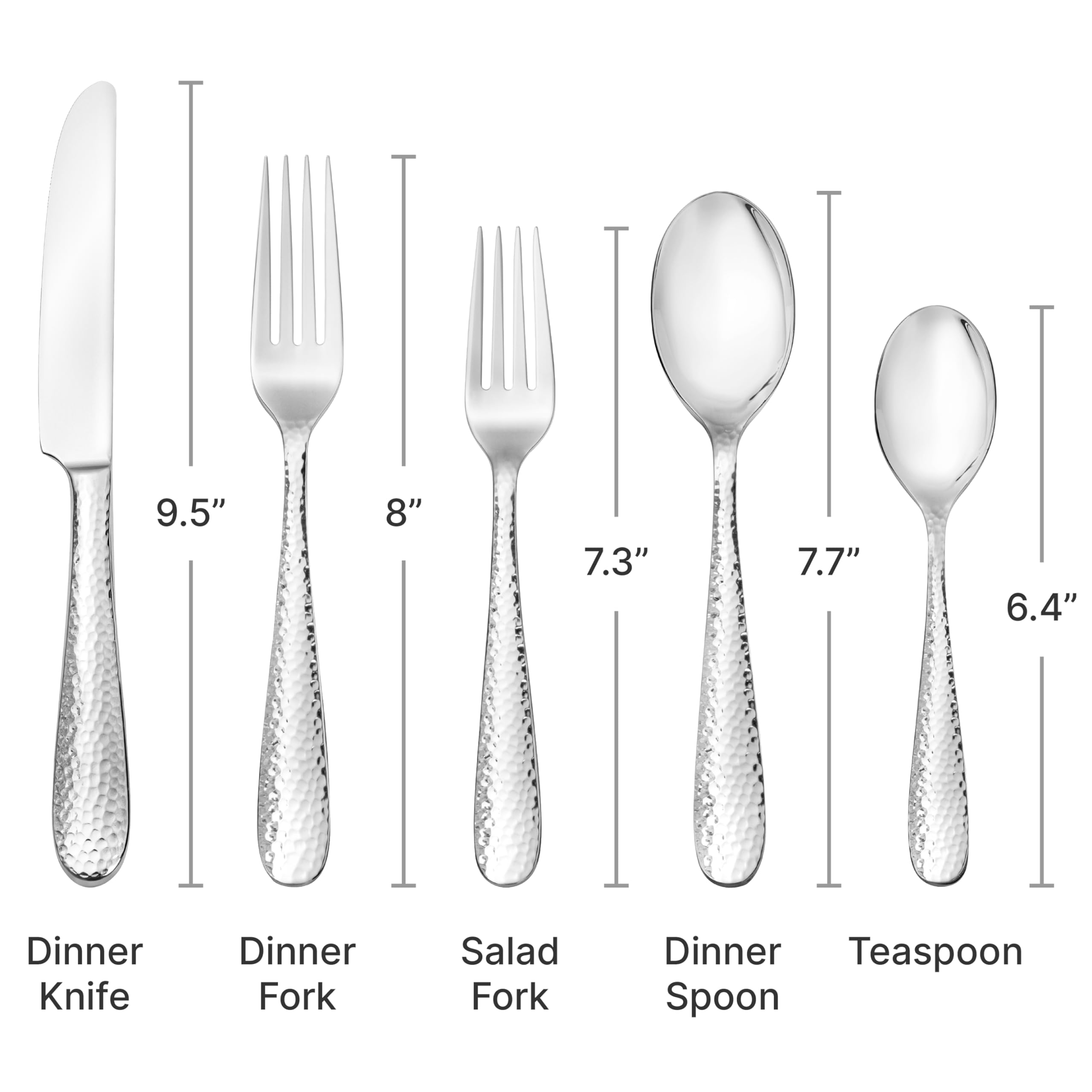 Hudson Essentials 40-Piece Hammered 18/10 Mirror Stainless Steel Silverware Set, Utensil Flatware Service For 8 - Bergamo Premiu