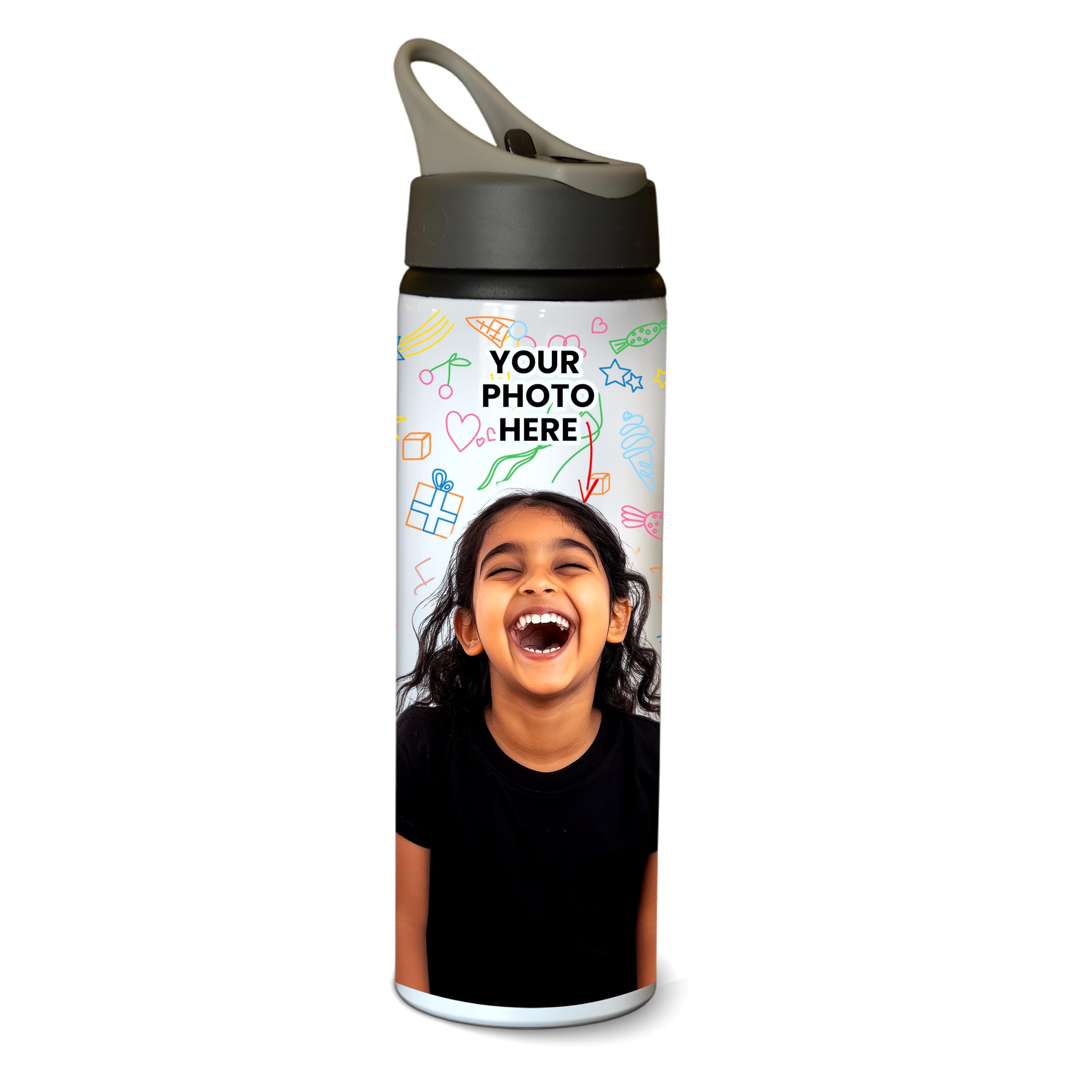 Savri Personalized Aluminum Water Bottle Custom Photo Printed With Name 750 Ml  Lightweight, EcoFriendly Design Nozzle Sipper 