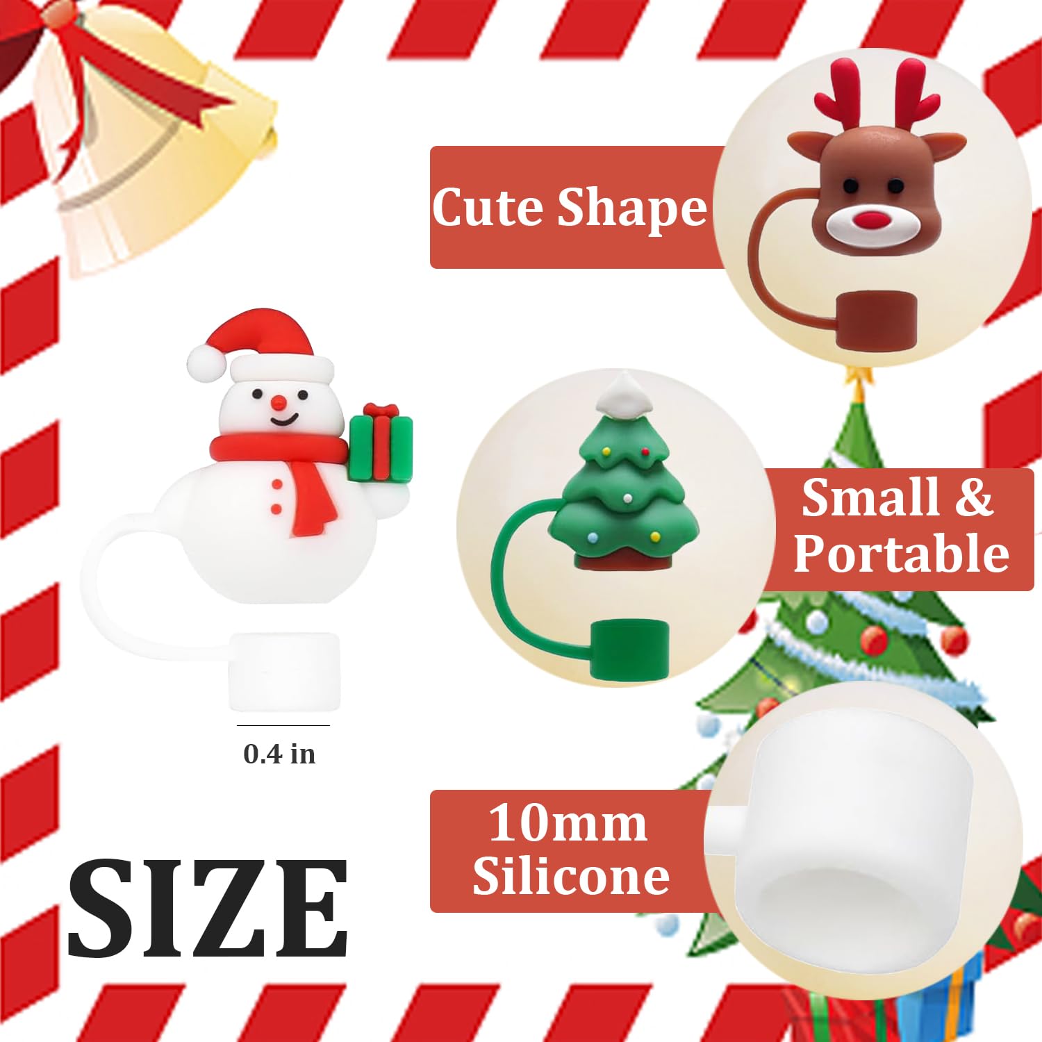 Haundry 6-Pack Christmas Straw Covers for Stanley Straws, 0.4 inch Stanley Straw Caps Compatible with 40 oz Stanley Tumbler with