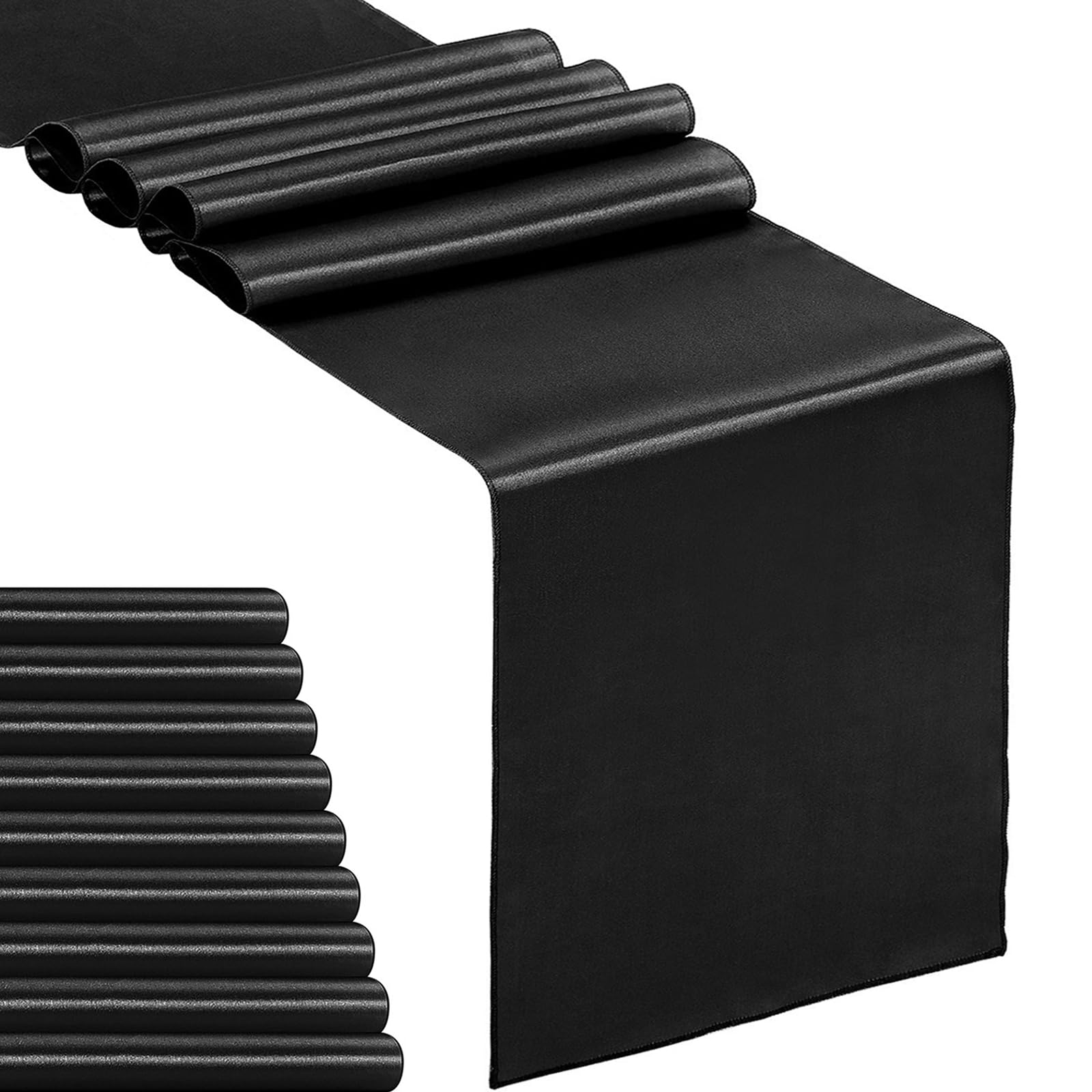 10-Pack Satin Table Runner Black 12 X 108 Inches Long, Table Runners For Wedding, Birthday Parties, Banquets Decorations(10 Pack