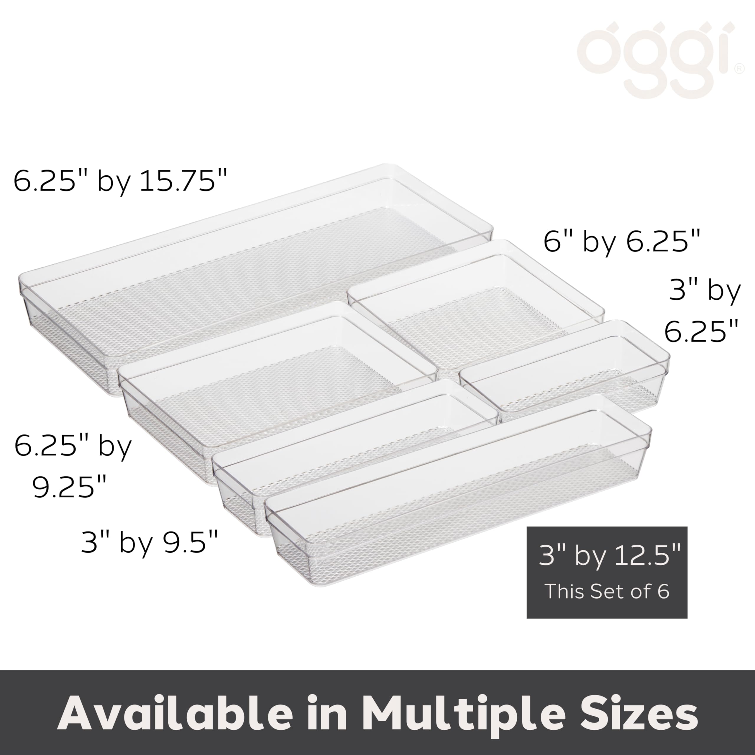 Oggi Clear Drawer Organizer - 3'' X 12.5'' (Set Of 6) - Ideal For Organizing Kitchen Drawers, Office, Desk, Silverware, Kitchen