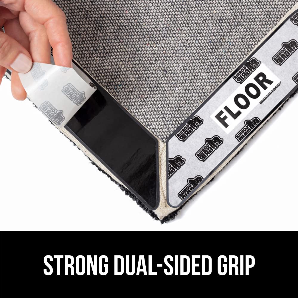 GORILLA GRIP 12 Pc Rug Gripper Pads Keep Area Rugs Corners from Curling, No Damage Reusable Double-Sided Sticky Pads, Holds Down