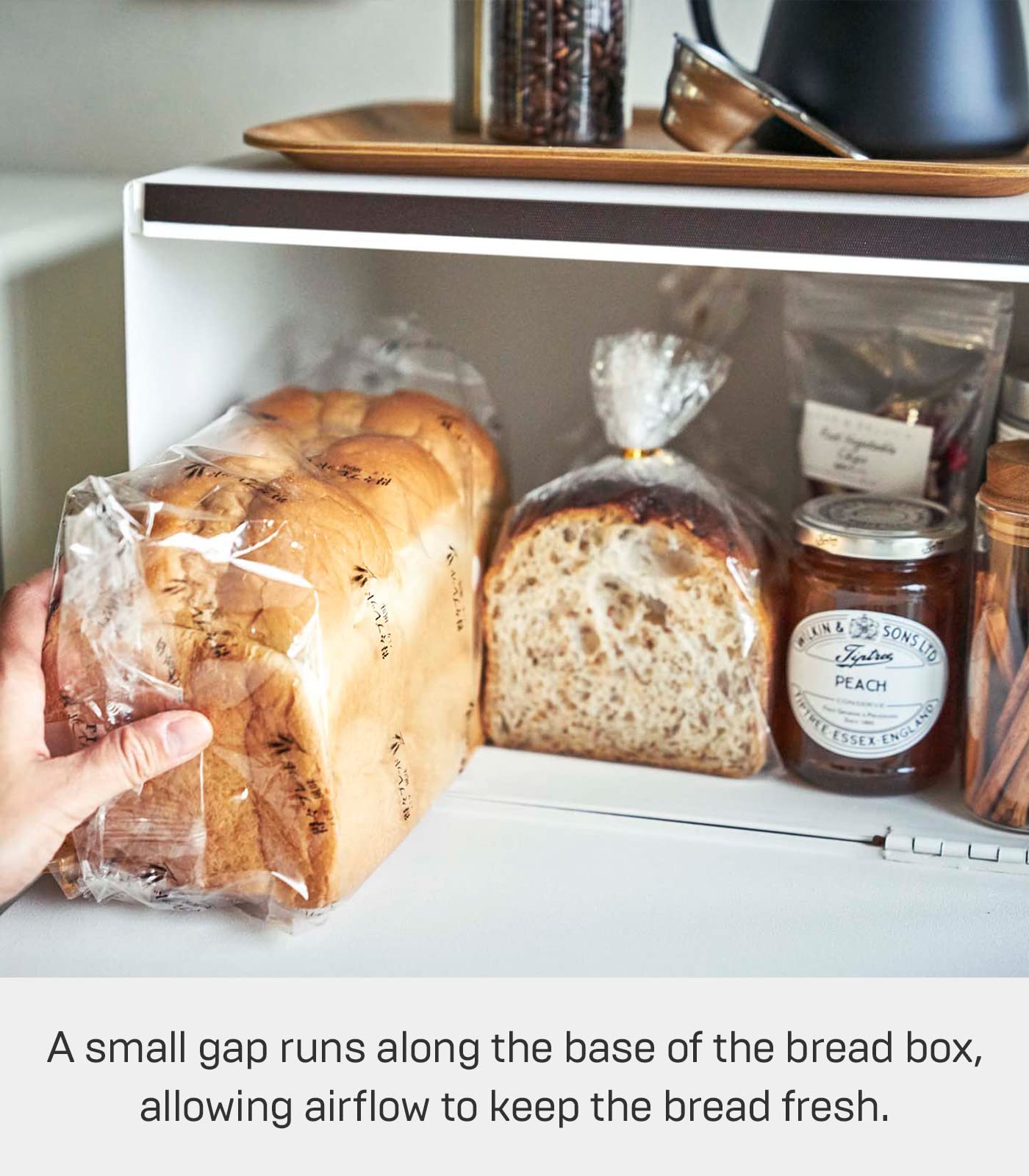 YAMAZAKI Home Tower Bread Box Keeper, Slim Metal Storage Container, One Size, White, Model 4352-P