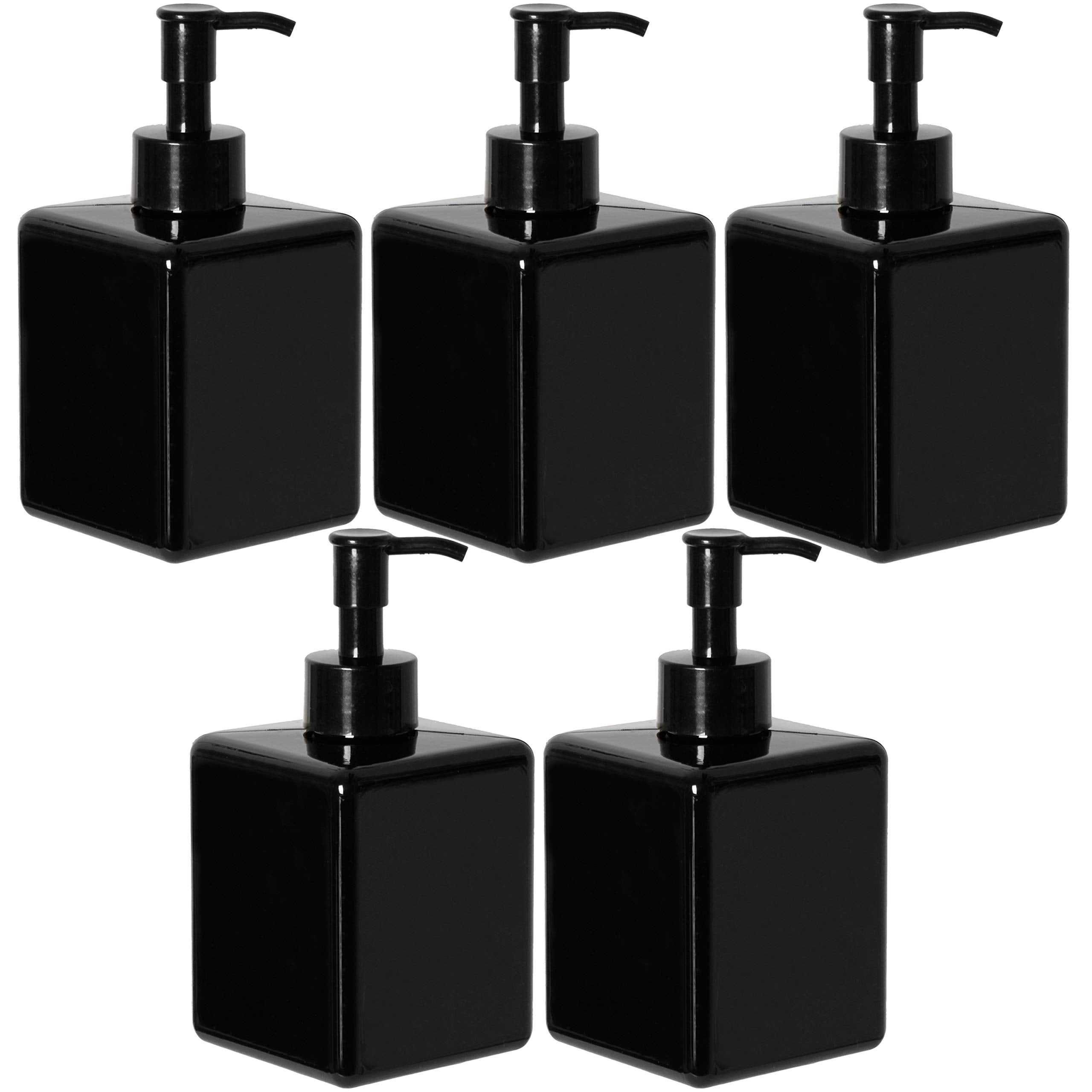 Youngever 5 Pack Black Plastic Square Pump Bottles, Refillable Plastic Pump Bottles For Dispensing Lotions, Shampoos And More (1