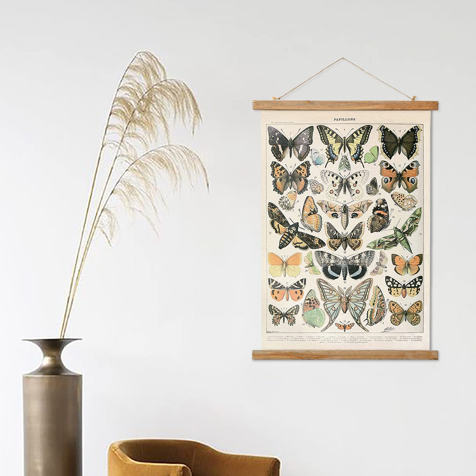 Vintage Butterflies Poster, Rustic Room Aesthetic, Retro Wall Art Prints Without Fading, Printed On Linen With Wood Frames, Read