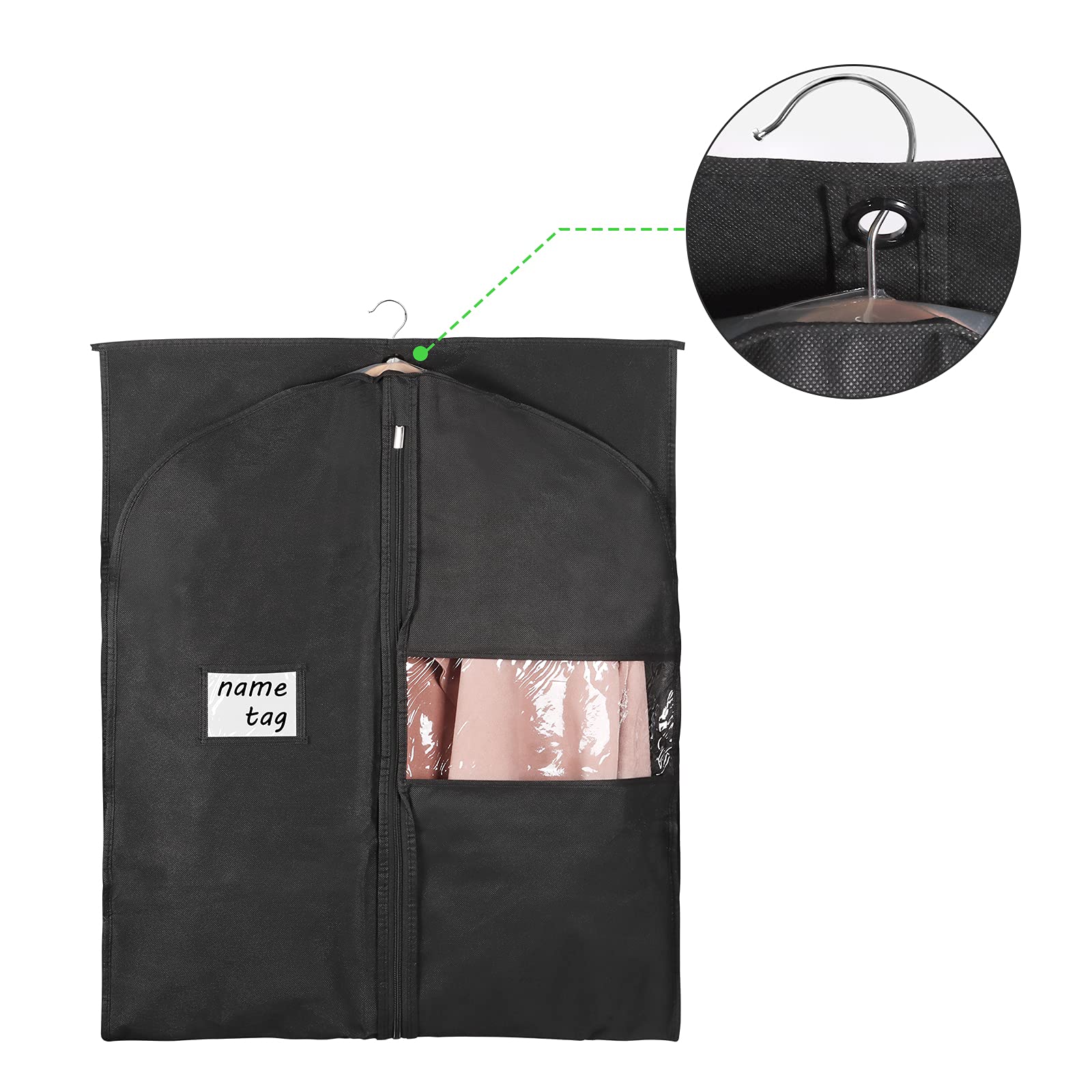 KEEGH Garment Bags for Hanging Clothes 60'' (Set of 6) Dress Bags for Gowns Long Dress Bags for Closet Storage with Zipper and Eye-Hole for Folding for Suit Coats Dresses  Black