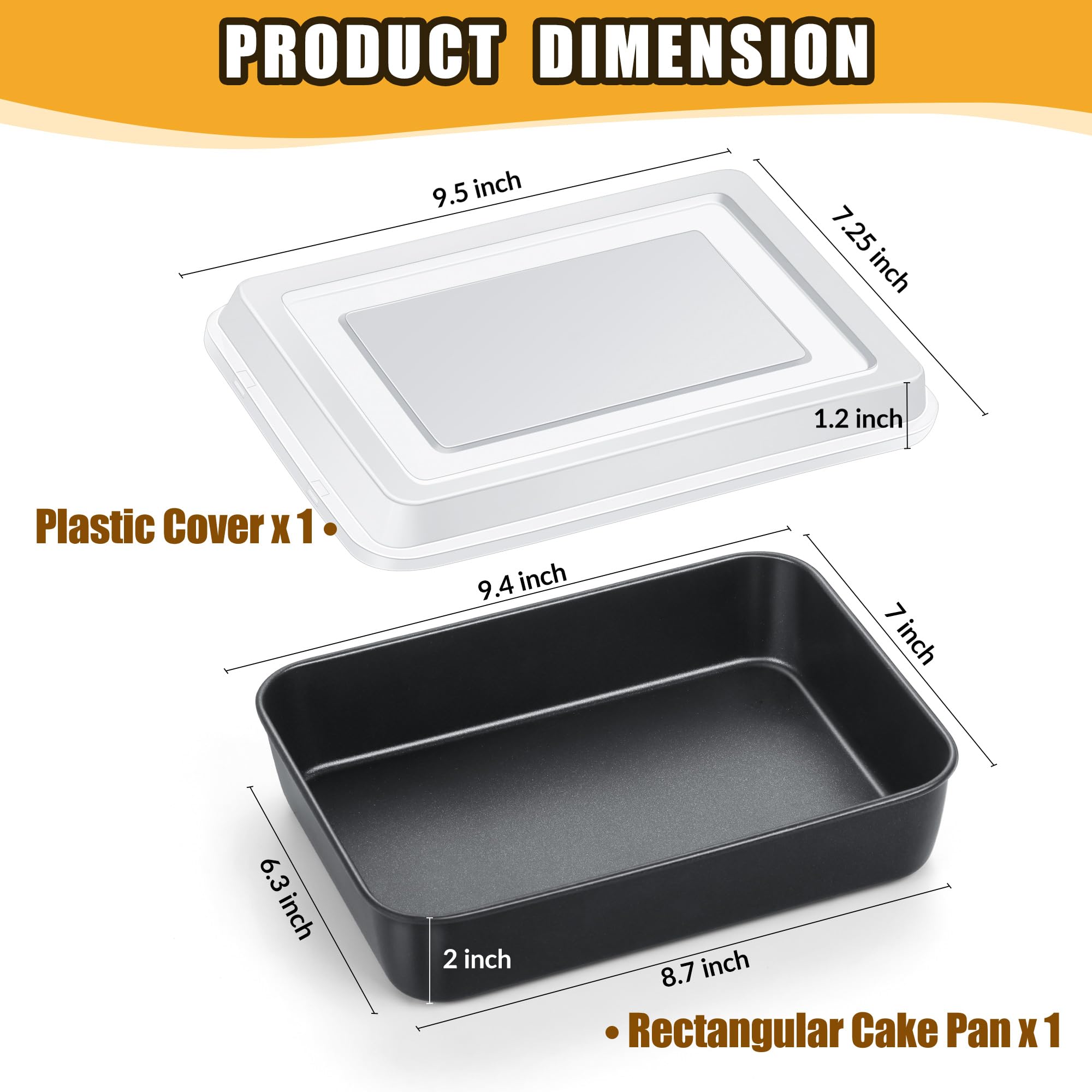 Teamfar Baking Pan With Lid, 9.4 Inch Stainless Steel Lasagna Pan With Black Non-Stick Coating, Roasting Baking Rectangle Cake P