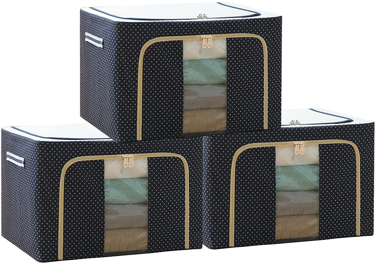 StarCart Storage Box for clothes Cloth storage box wardrobe organizers (66 Ltr - Pack of 3, Blue Polka)