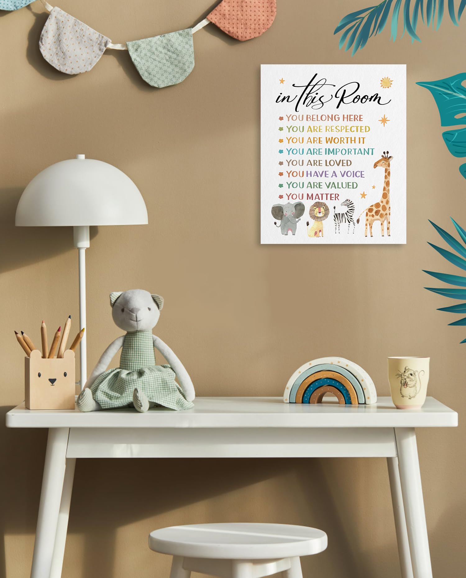 In This Room Wall Decor: Inspirational Diversity Wall Art Boho Classroom Decor Baby Animal Safari Nursery Decor,You Belong Here