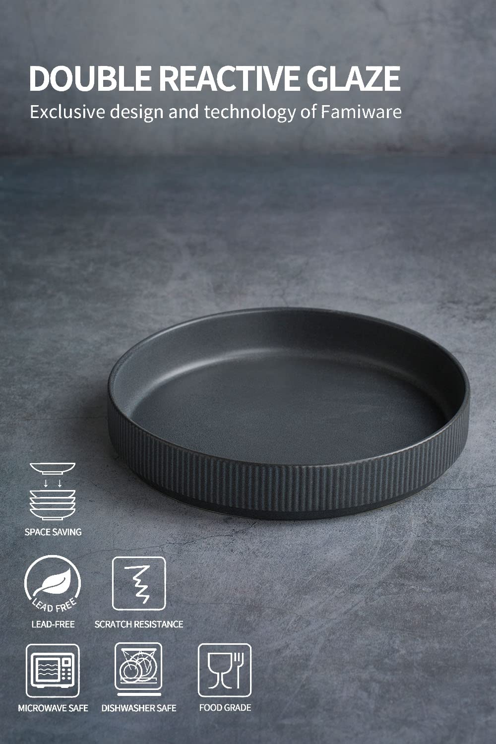 Famiware Star 8.25'' Pasta Bowls, Large Dinner Bowls Set Of 4, Salad Bowl Plates, Shallow Bowls For Eating, Matte Dark Charcoal