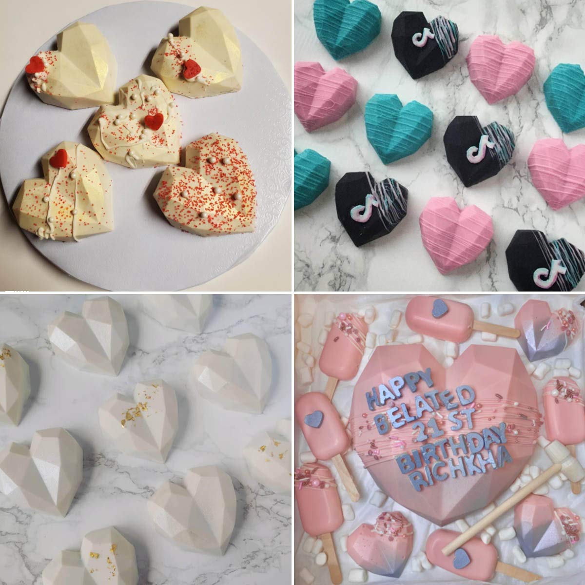 8 Grid Diamond Heart Silicone Cake Chocolate Mold Silicone Baking Pan Mold For Diy Cake Mousse Dessert 3D Diamond Love Heart Sha