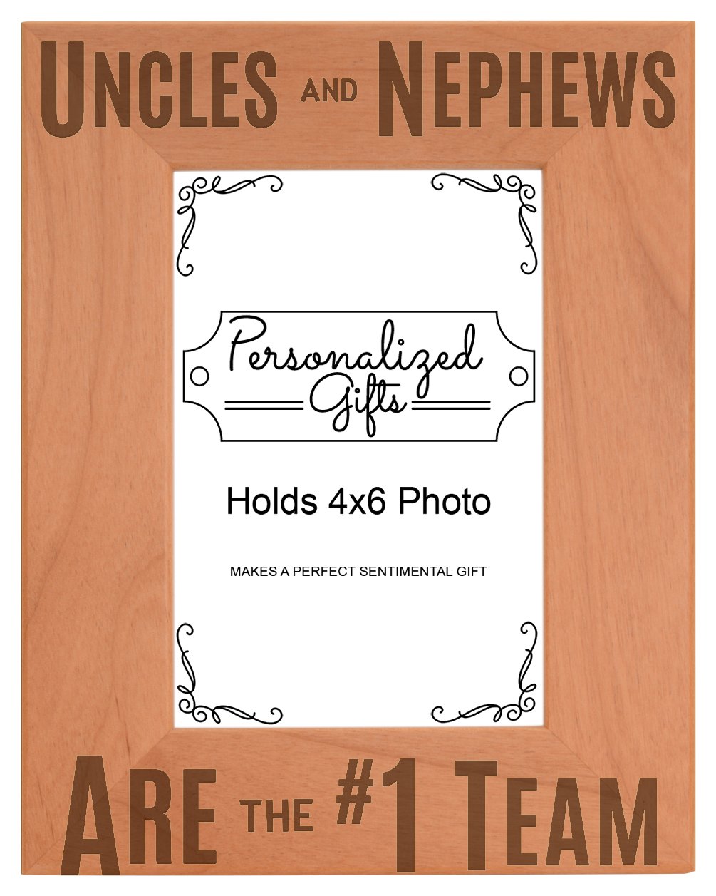Uncle Gifts Uncles Nephews are The #1 Team Natural Wood Engraved 4x6 Portrait Picture Frame Wood