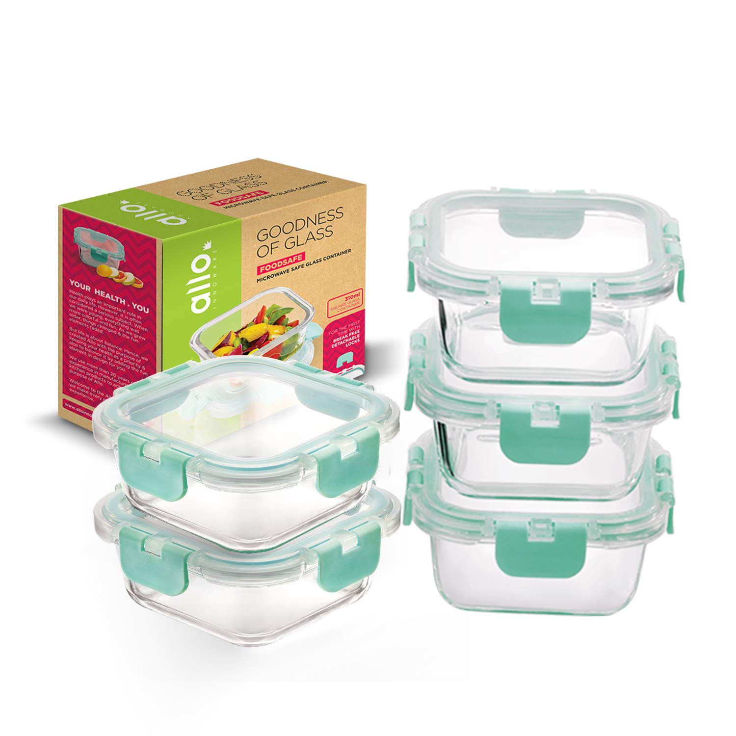 Allo Foodsafe Glass Containers With Lids For Office, Microwave Safe Containers,Borosilicate Meal Prep Glass Food Storage Contain