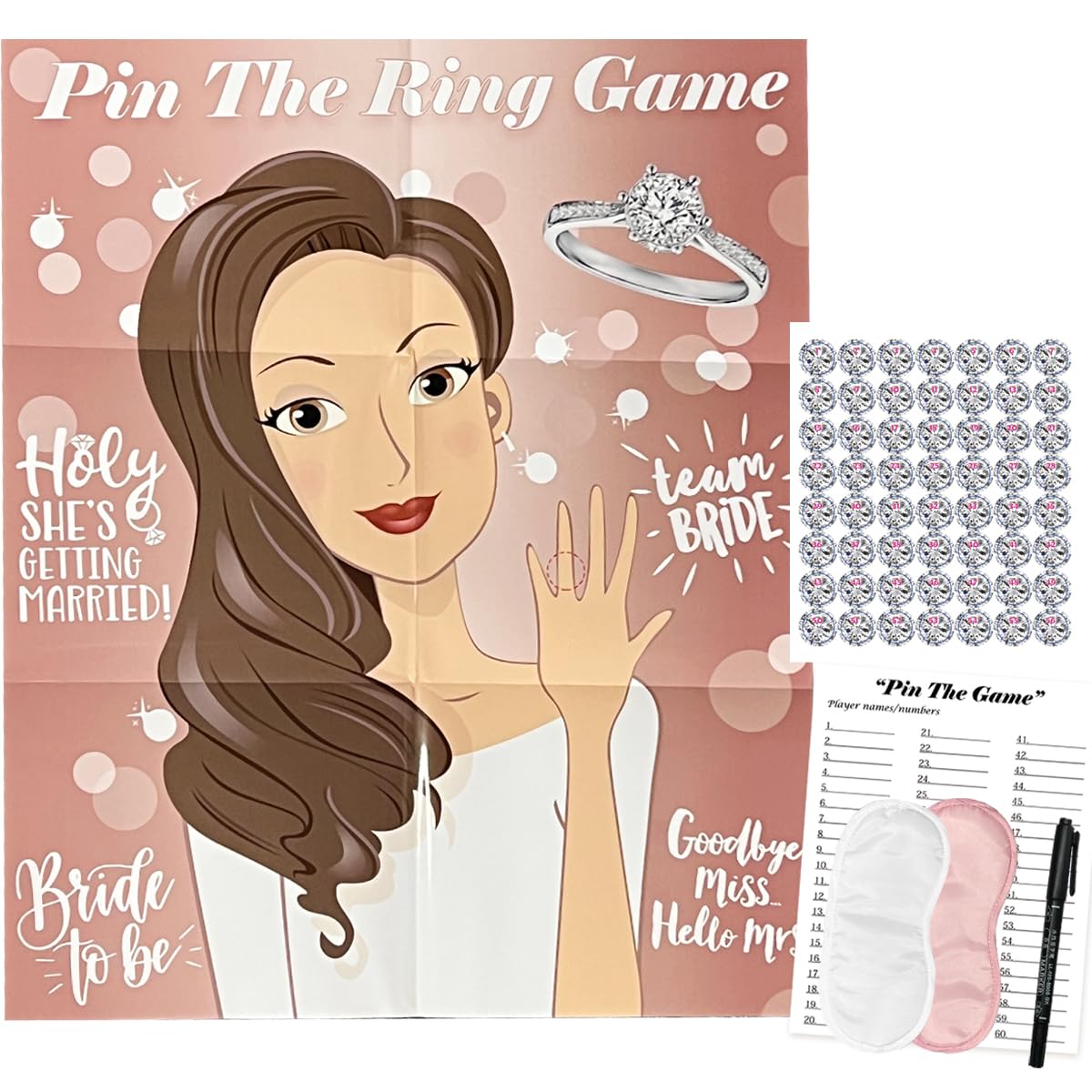 Tyhjoy Pin The Ring On The Bride Game, 40 Guests Bridal Shower Bachelorette Party Decorations Games
