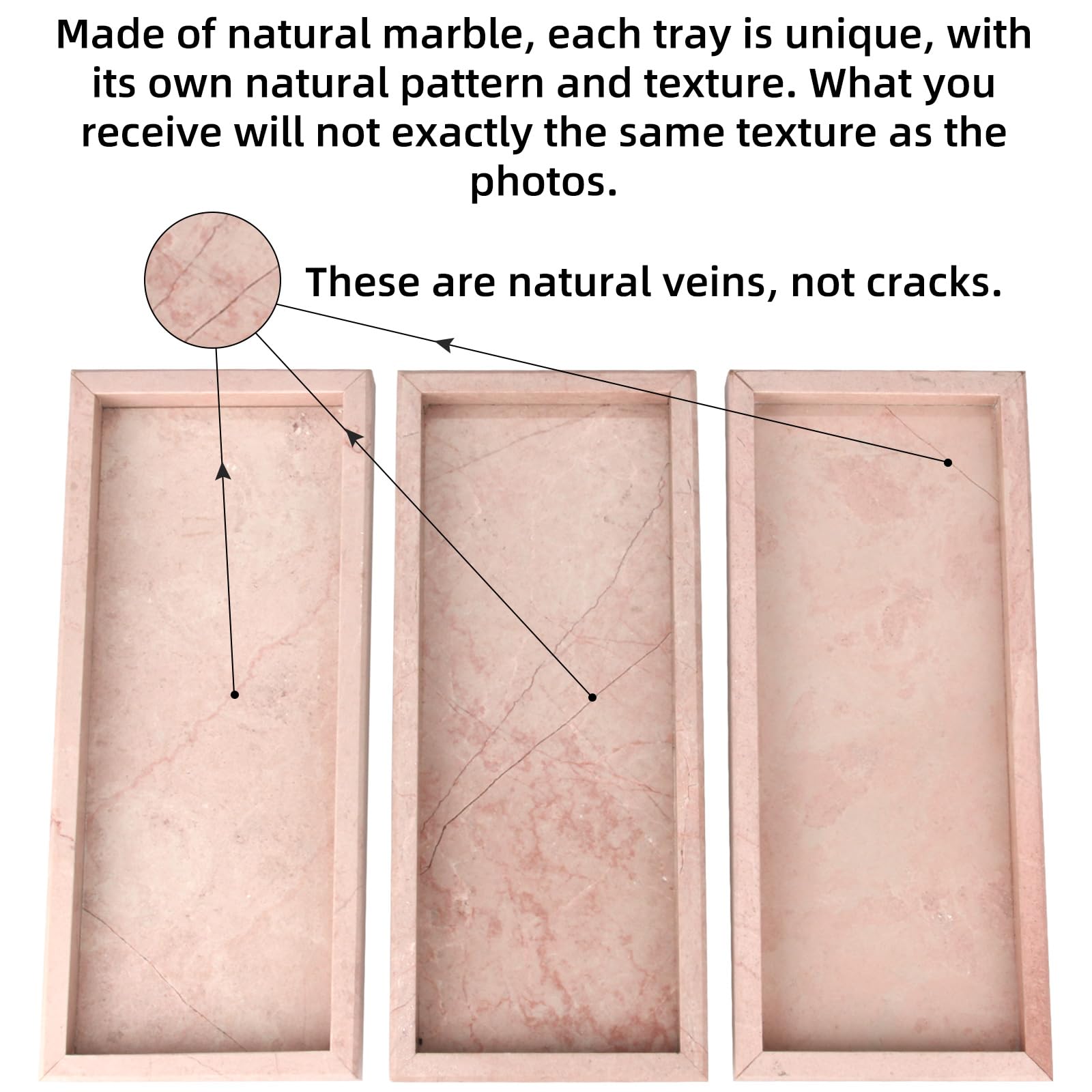 Heshibi Marble Tray, Natural Marble Vanity Home Kitchen Bathroom Table Deco Tray, Stone Decorative Countertop Serving Trays For