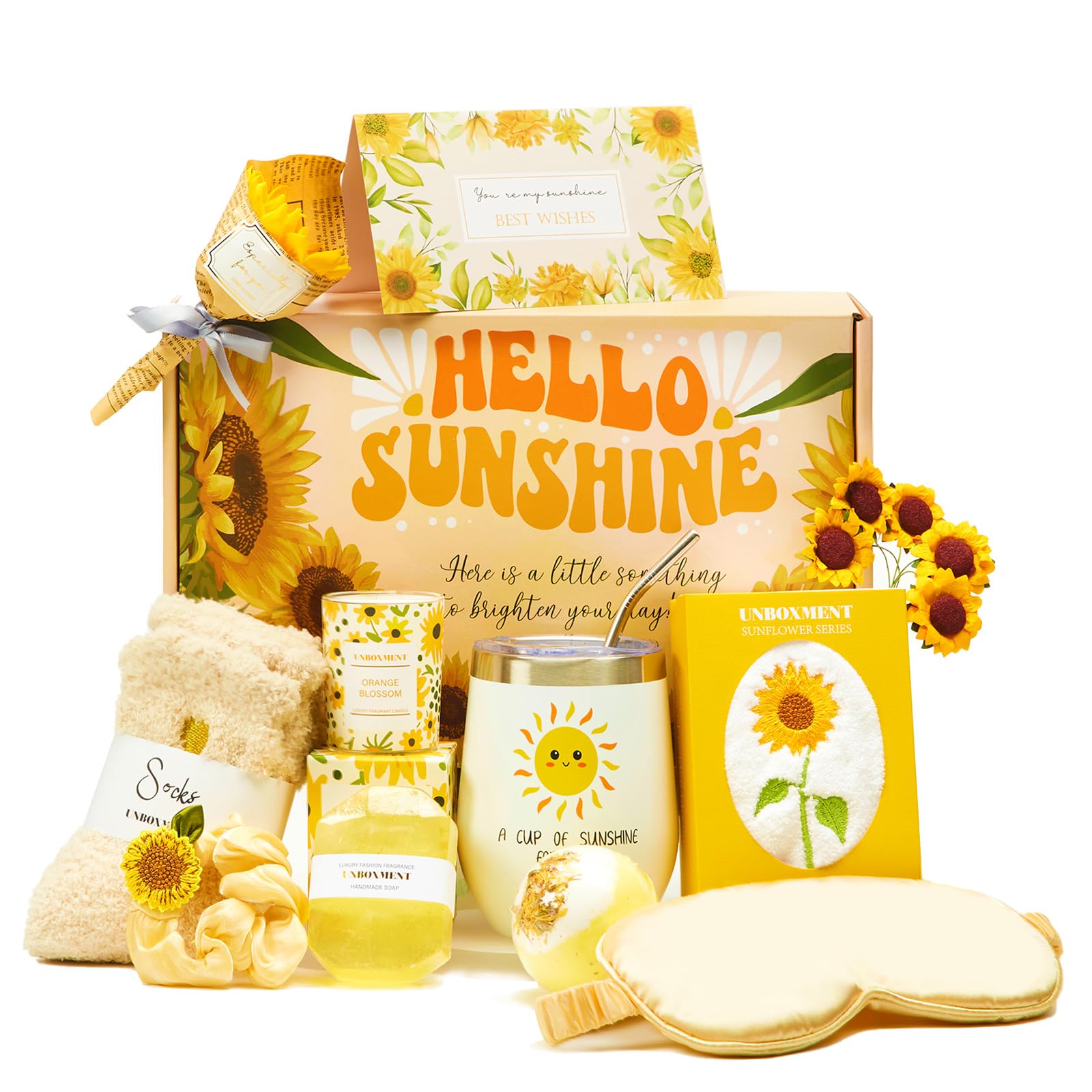 Unboxment Sunflower Gifts For Women, Sending Sunshine Gift Basket, Get Well Soon Gifts For Sick Friend, Feel Better Care Package